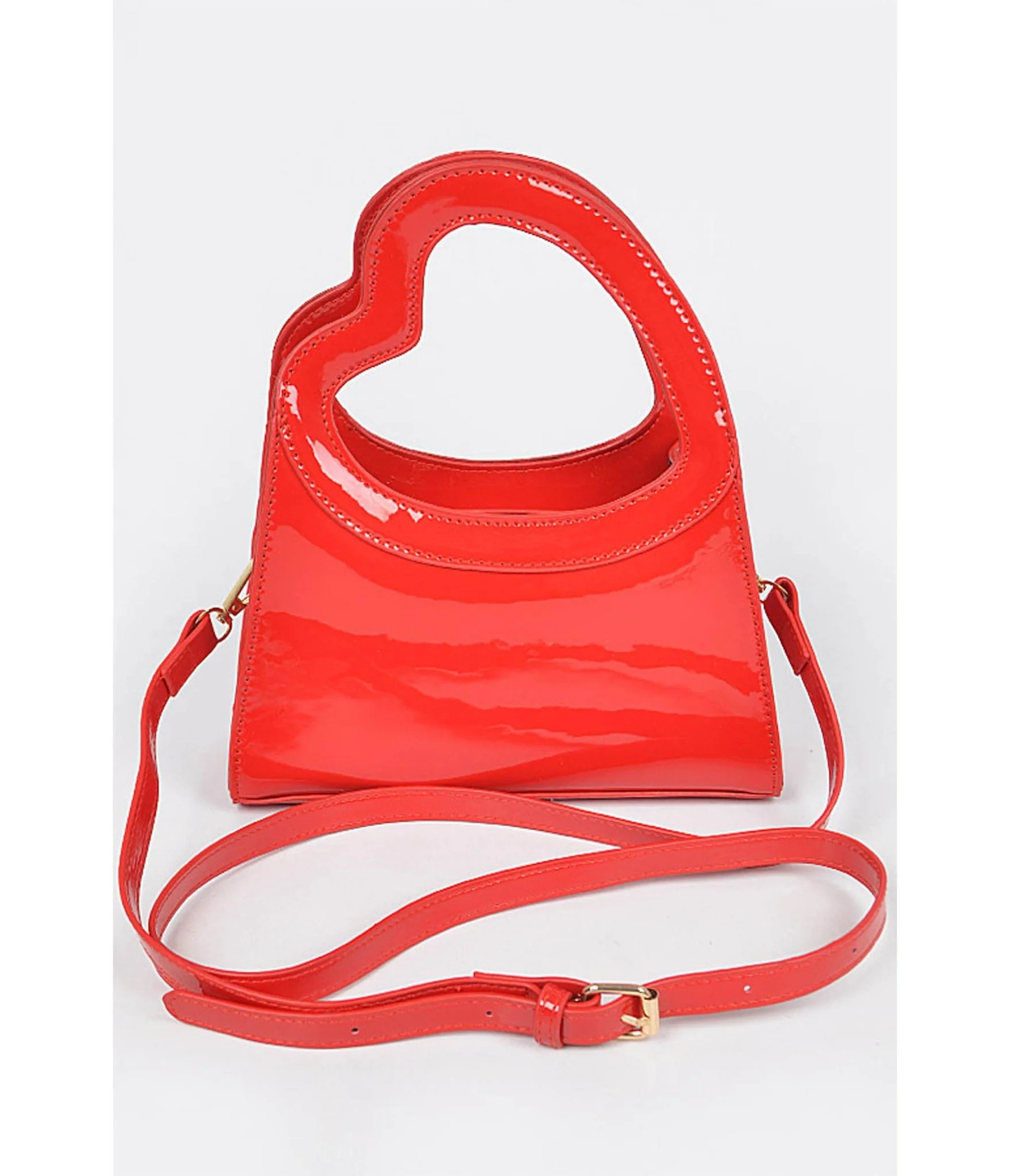 Red Patent Leatherette Heart Handle Bag