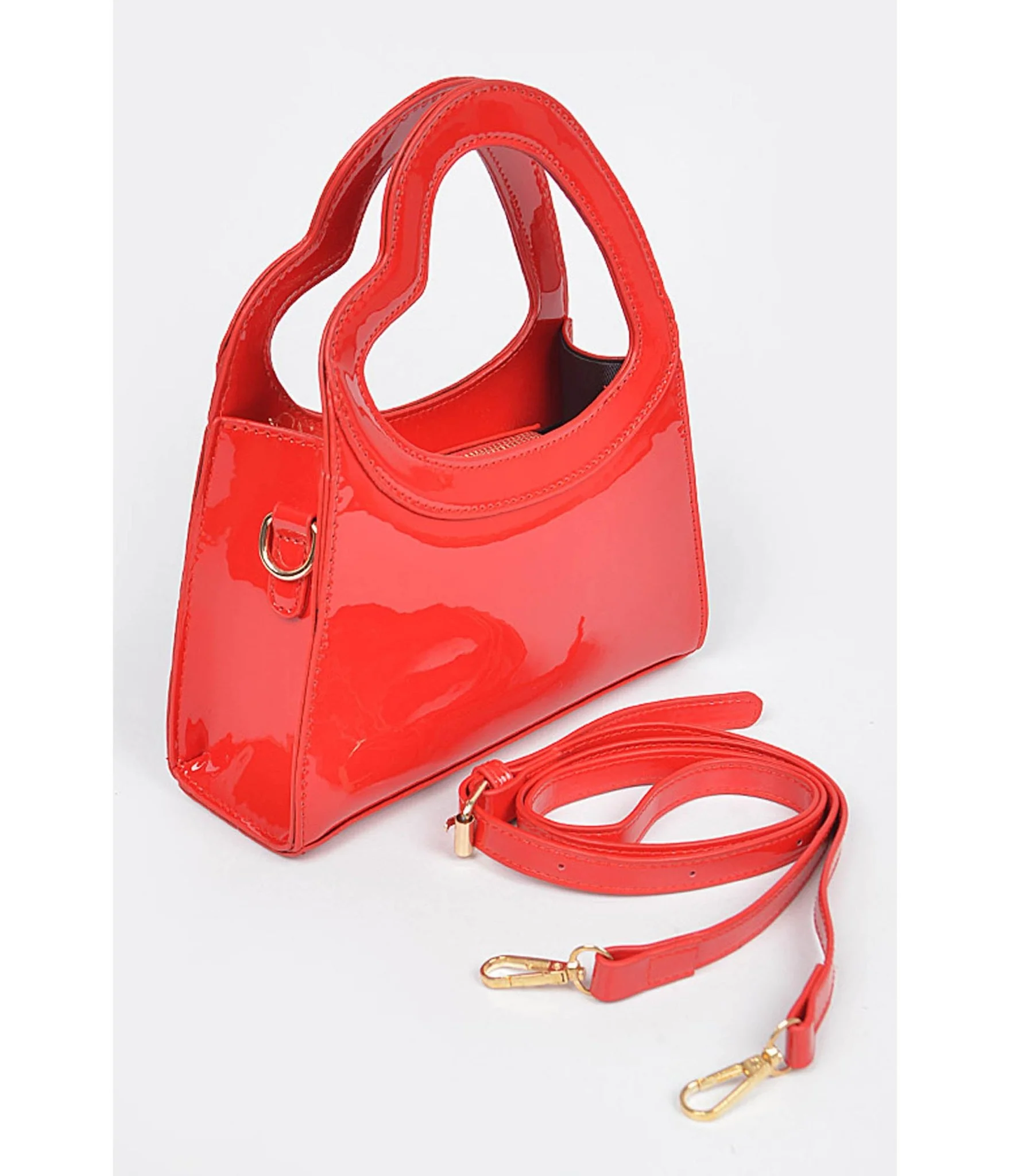 Red Patent Leatherette Heart Handle Bag - Image 2