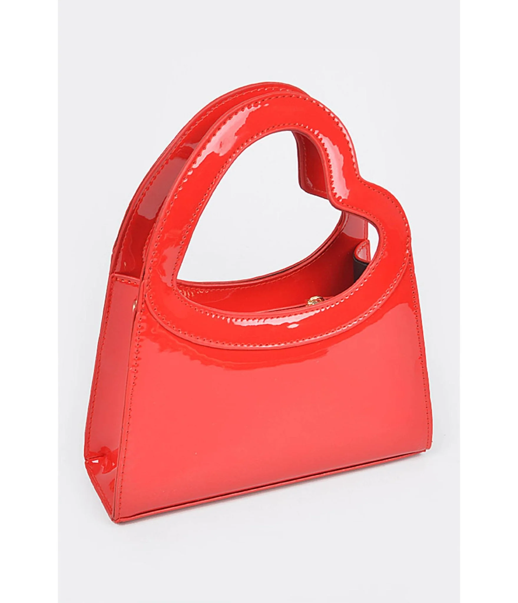 Red Patent Leatherette Heart Handle Bag - Image 3