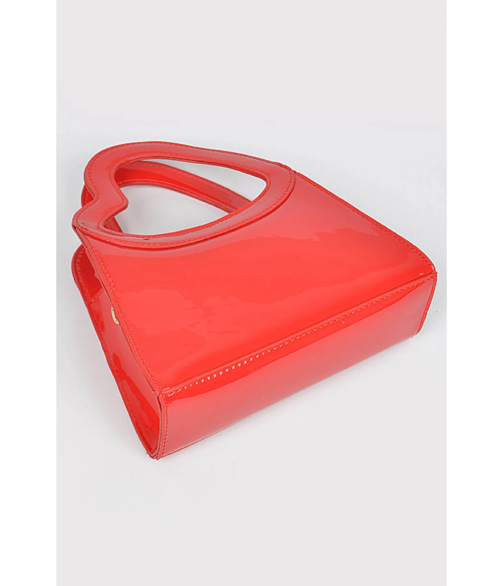 Red Patent Leatherette Heart Handle Bag - Image 4