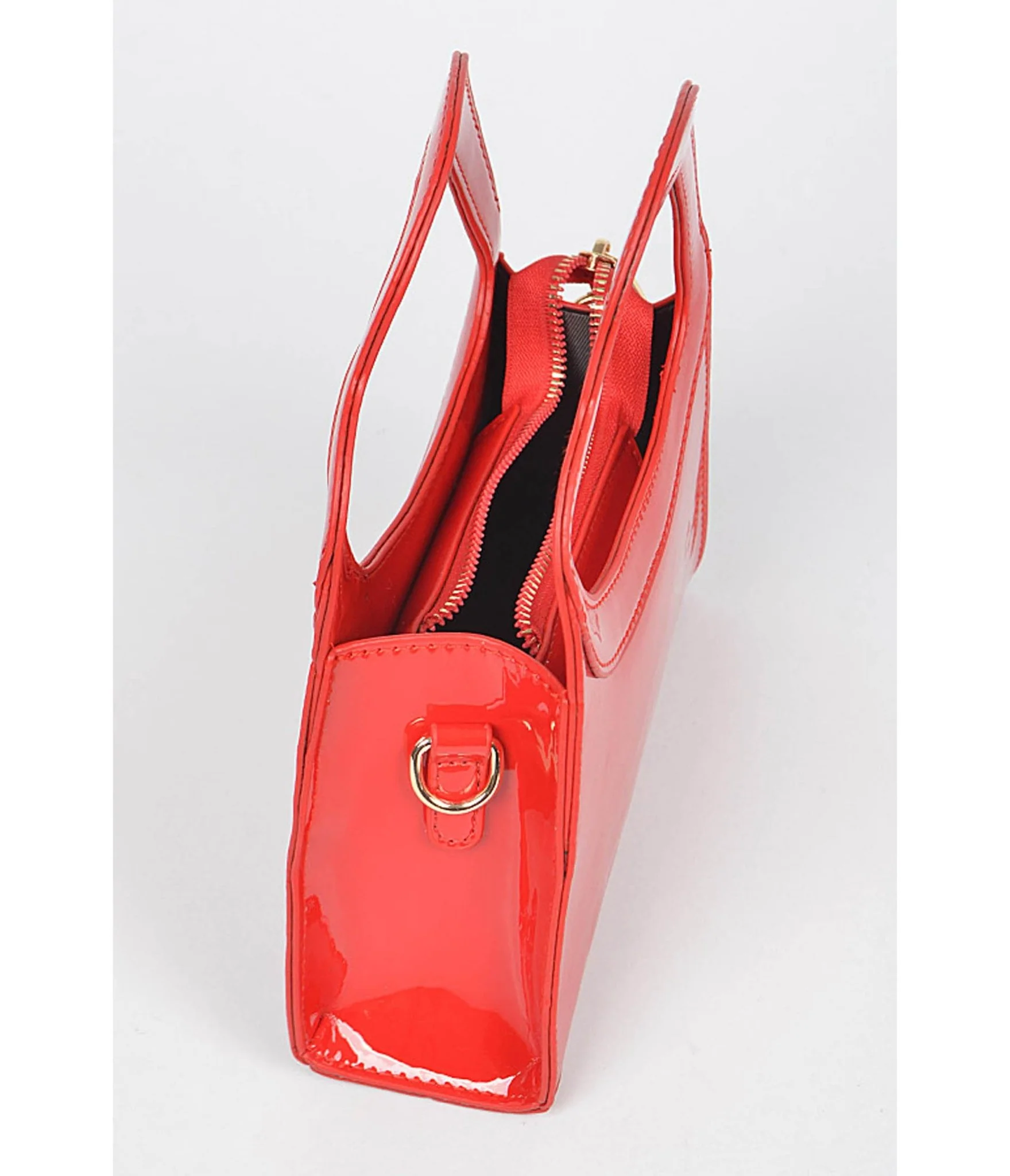Red Patent Leatherette Heart Handle Bag - Image 5