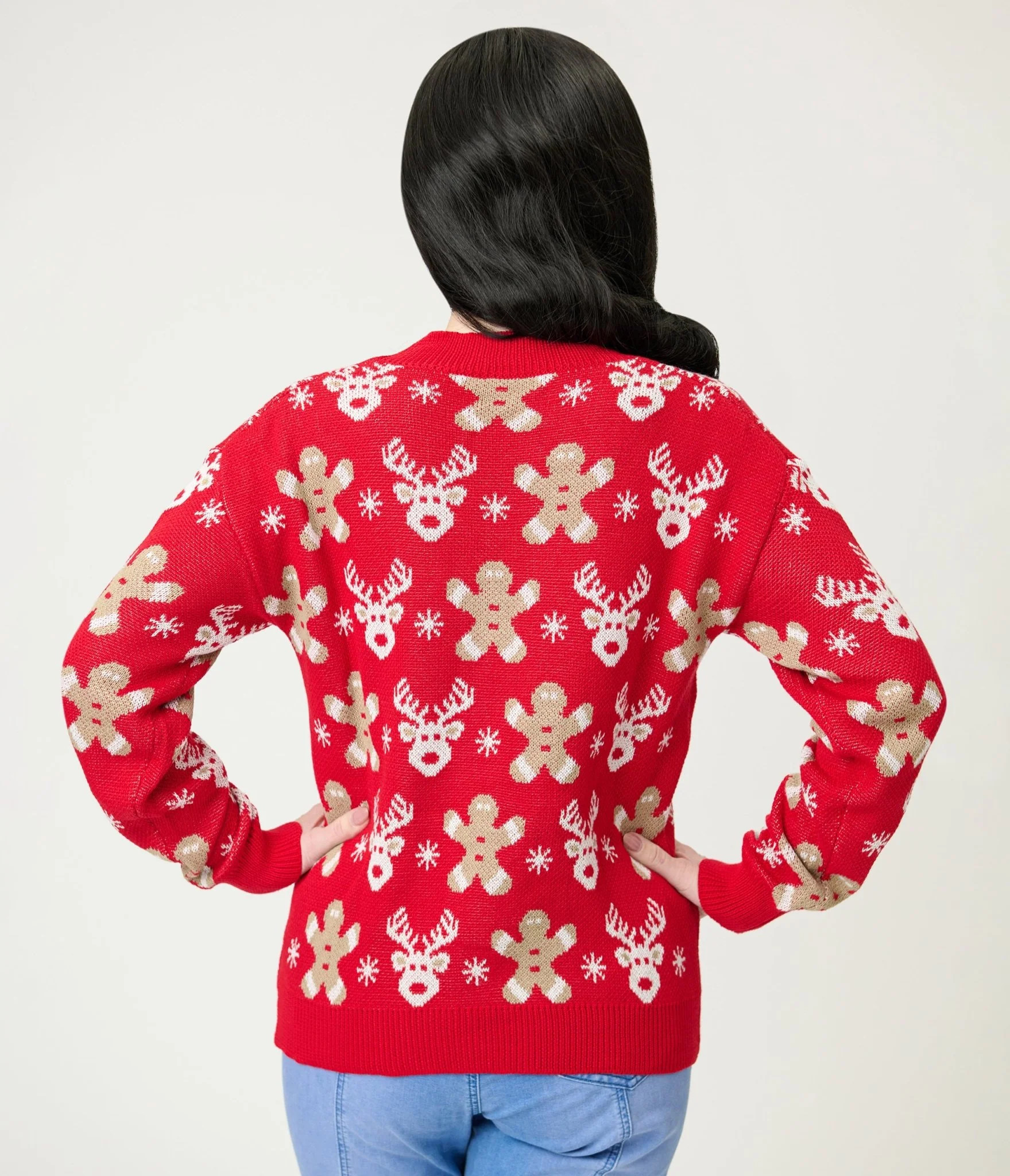Red Reindeer & Gingerbread Man Cardigan - Image 2