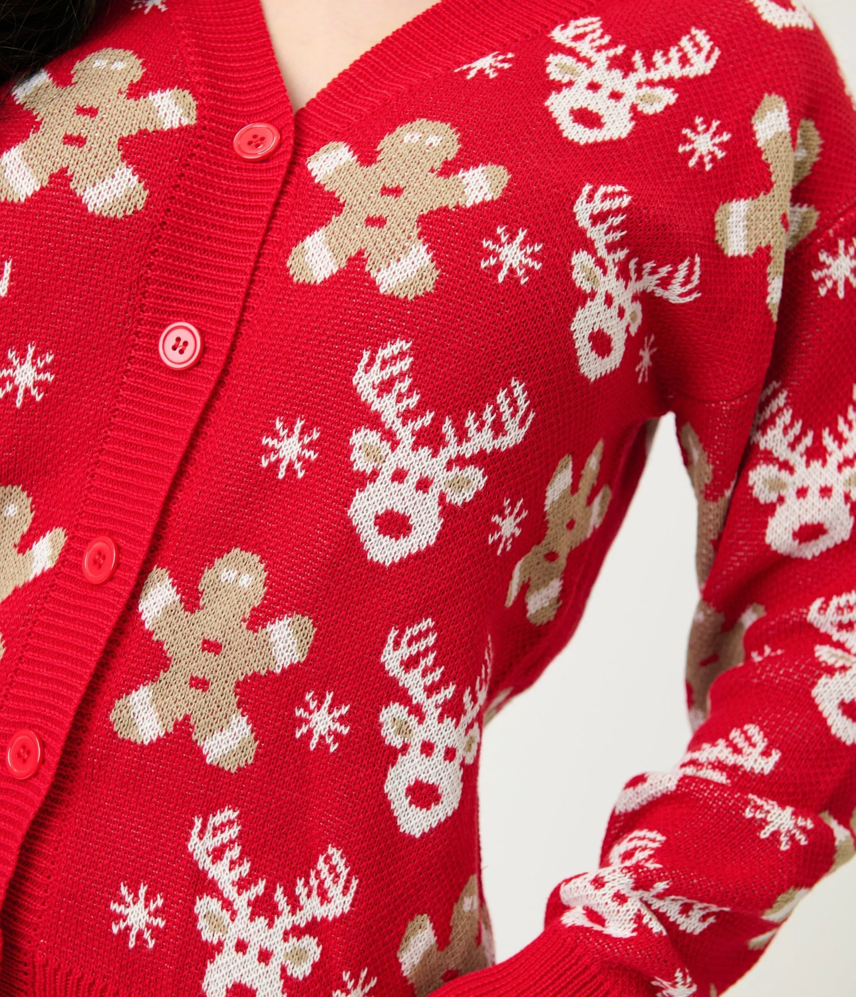 Red Reindeer & Gingerbread Man Cardigan - Image 5