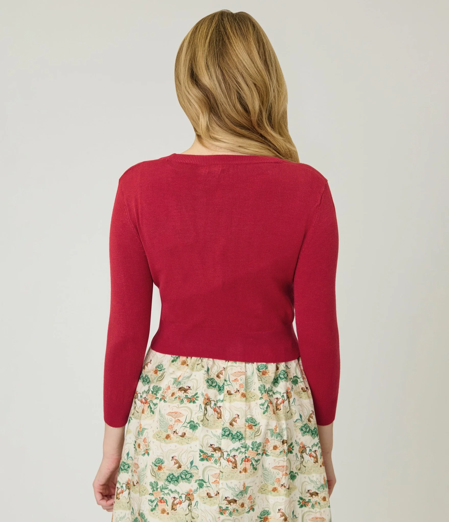 Red Three Quarter Sleeve Crop Cardigan - Image 2