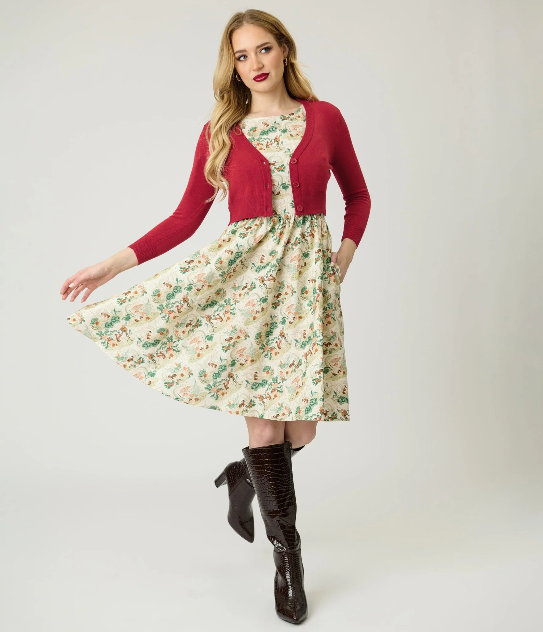 Red Three Quarter Sleeve Crop Cardigan - Image 4