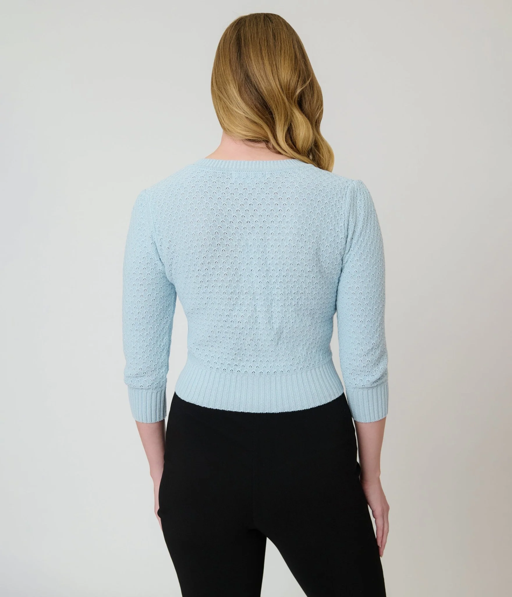 Retro Style Light Blue Crochet Cardigan - Image 2