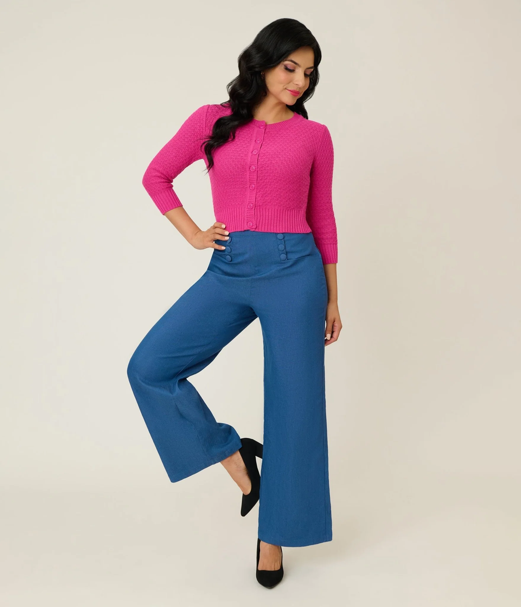 Retro Style Magenta Crochet Cardigan - Image 4