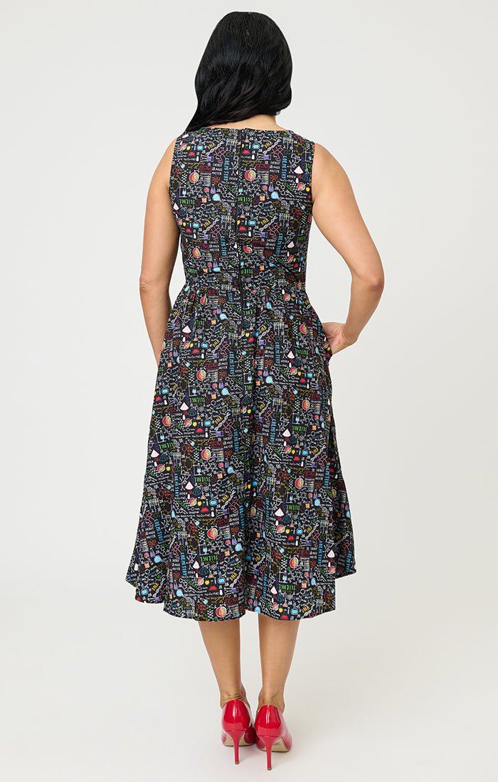 Retrolicious Black Science Print Cotton Midi Dress - Image 2