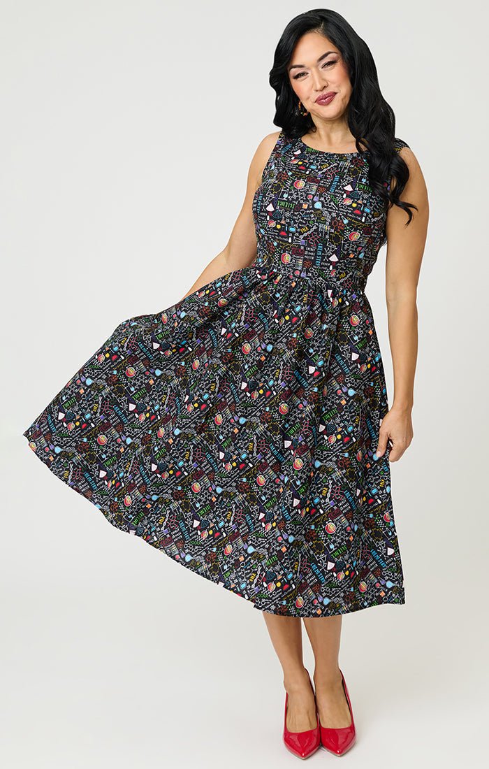 Retrolicious Black Science Print Cotton Midi Dress - Image 3