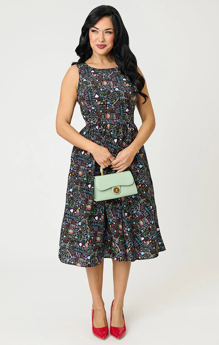 Retrolicious Black Science Print Cotton Midi Dress - Image 4
