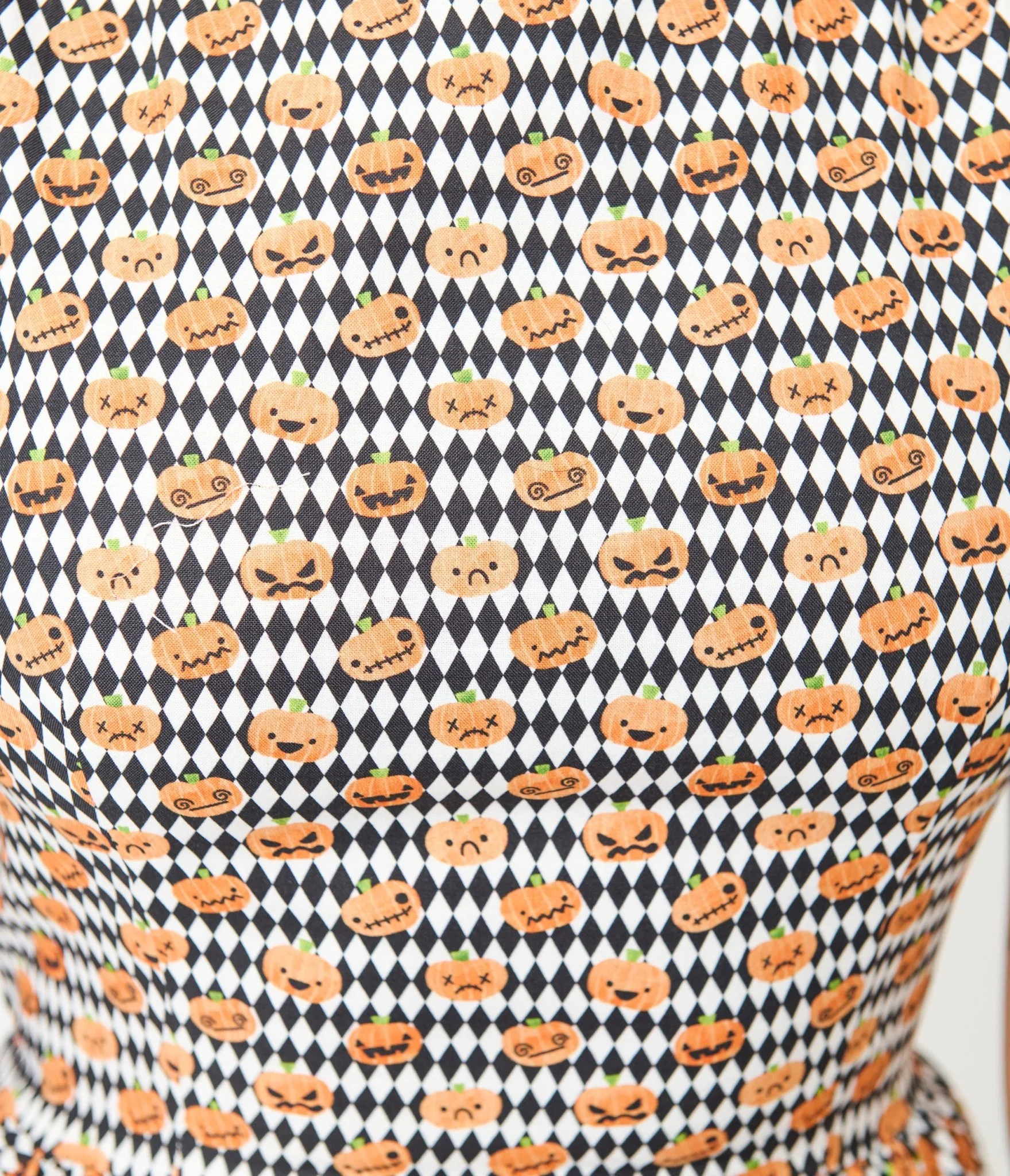 Retrolicious Black & White Diamonds & Pumpkins Midi Dress - Image 5