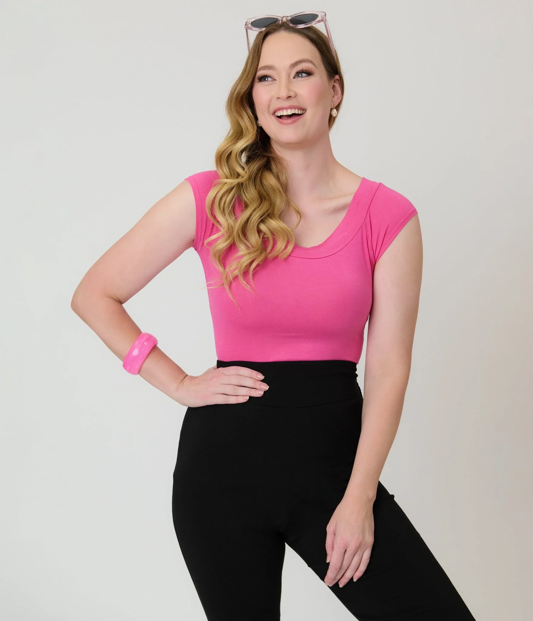 Retrolicious Hot Pink Retro Boat Neck Knit Top