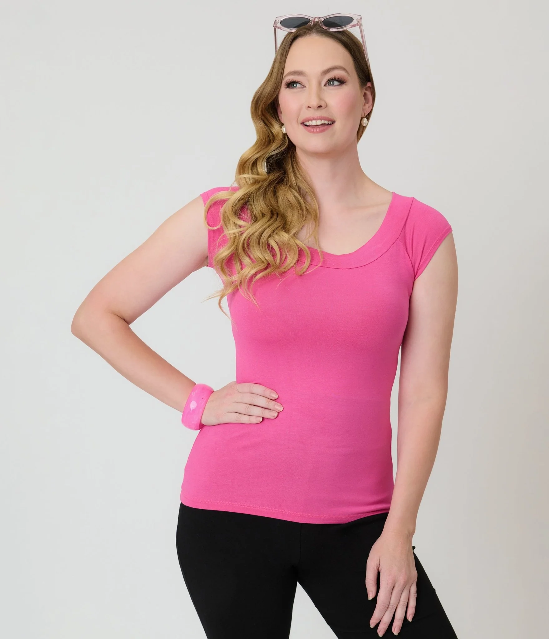 Retrolicious Hot Pink Retro Boat Neck Knit Top - Image 3