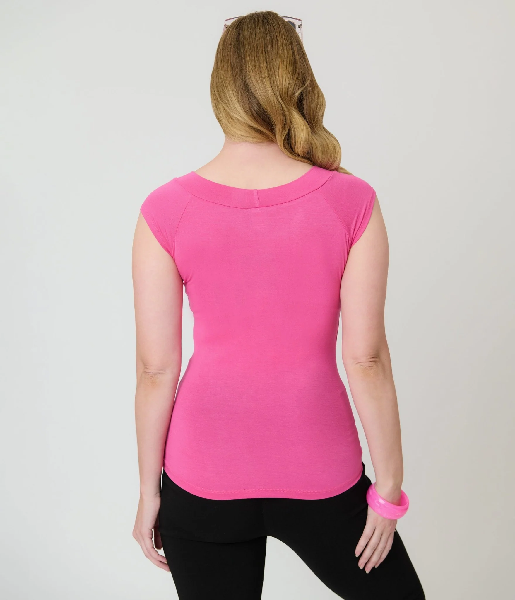 Retrolicious Hot Pink Retro Boat Neck Knit Top - Image 4