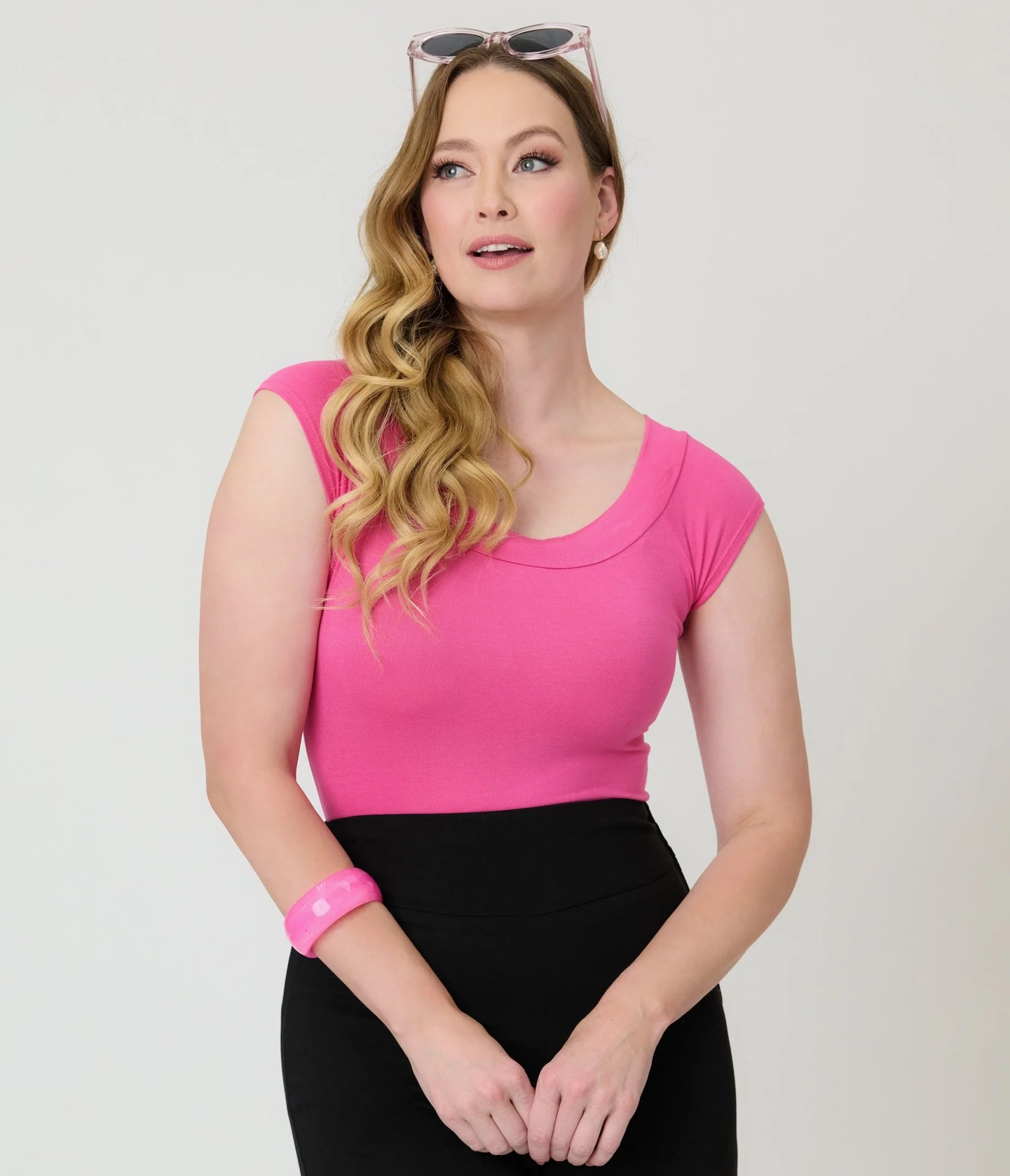 Retrolicious Hot Pink Retro Boat Neck Knit Top - Image 5