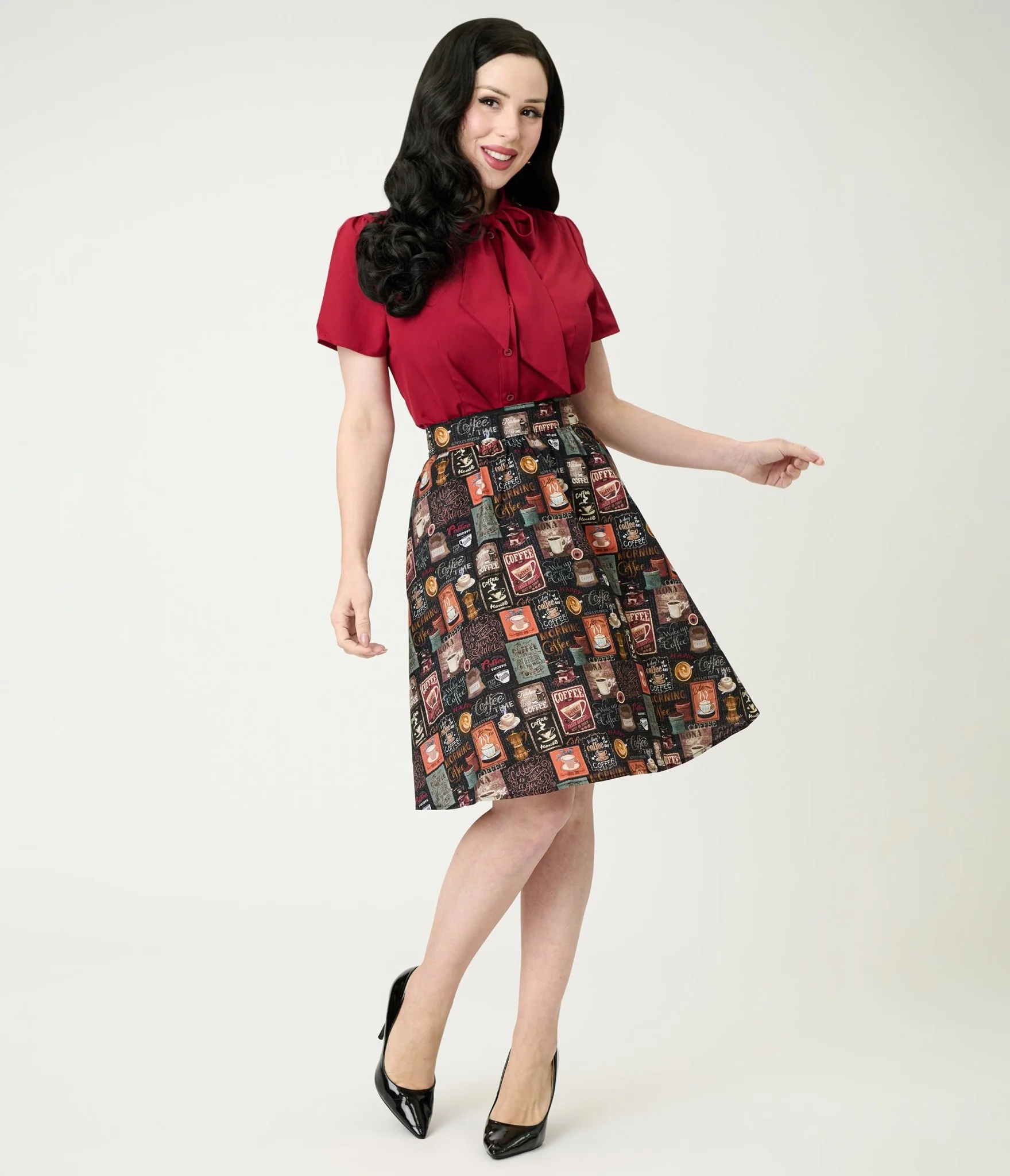 Retrolicious Morning Coffee Cotton Skater Skirt - Image 4