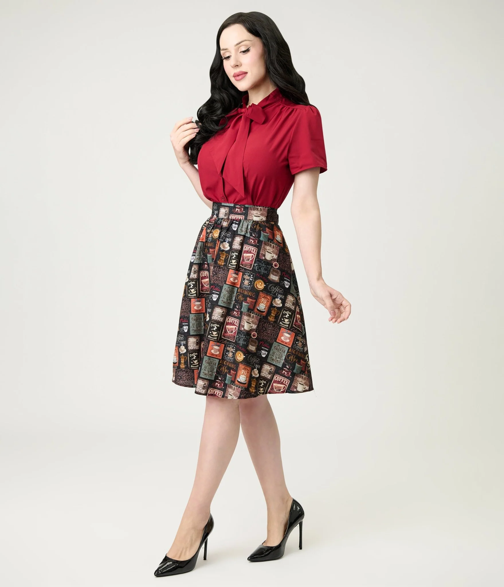 Retrolicious Morning Coffee Cotton Skater Skirt - Image 5
