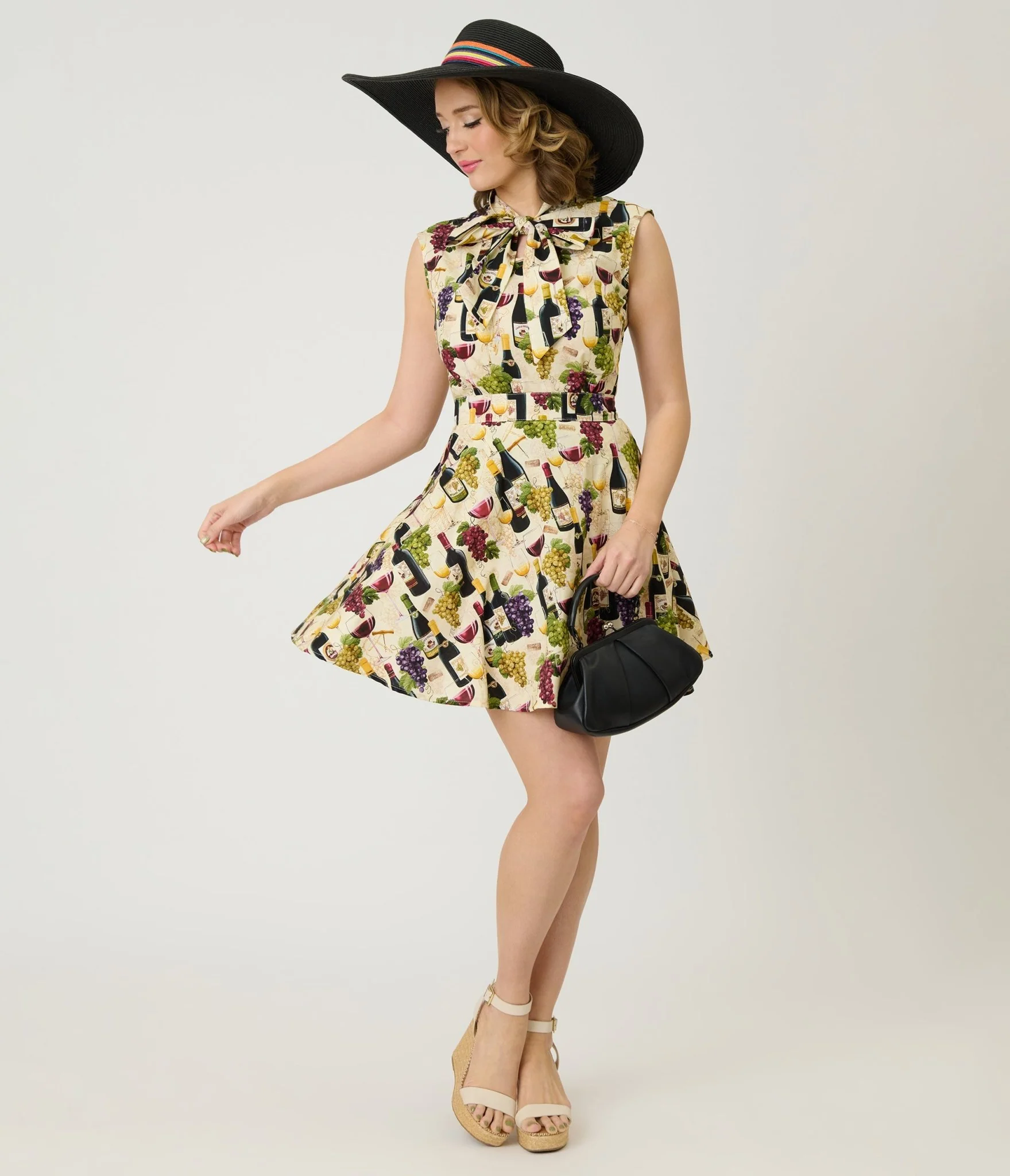 Retrolicious Wine & Grape Print Cotton Bow Blouse - Image 4