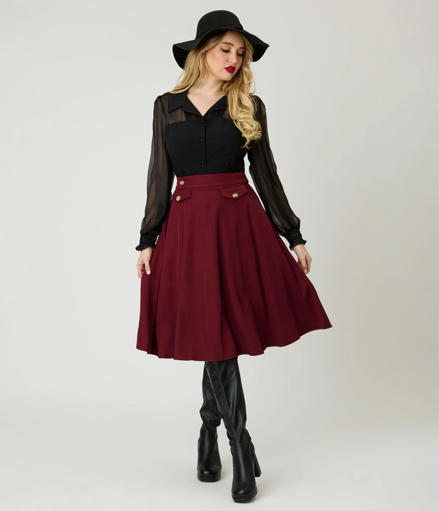 Royal Monk Burgundy Book Club Swing Skirt - Image 4