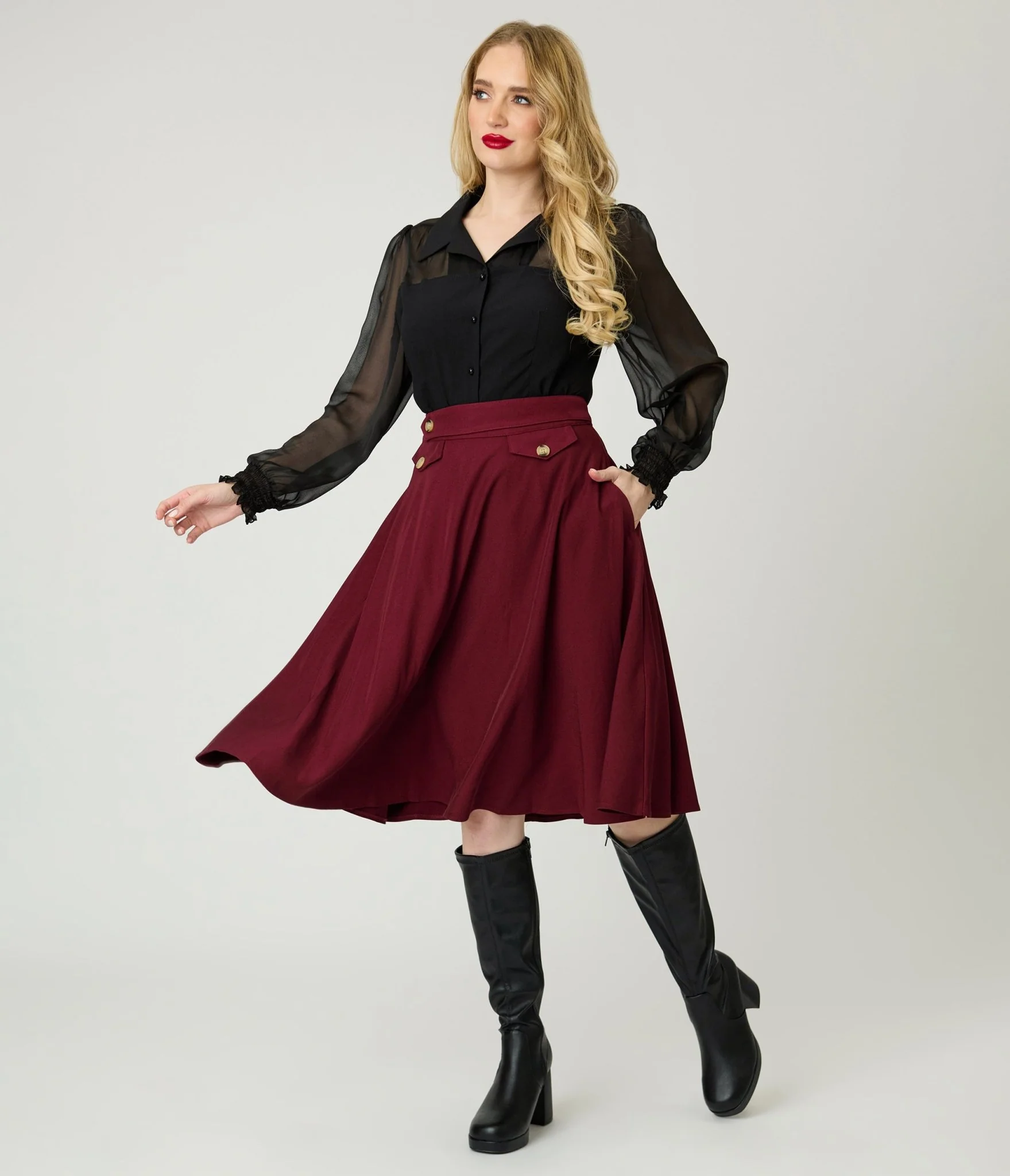 Royal Monk Burgundy Book Club Swing Skirt - Image 5