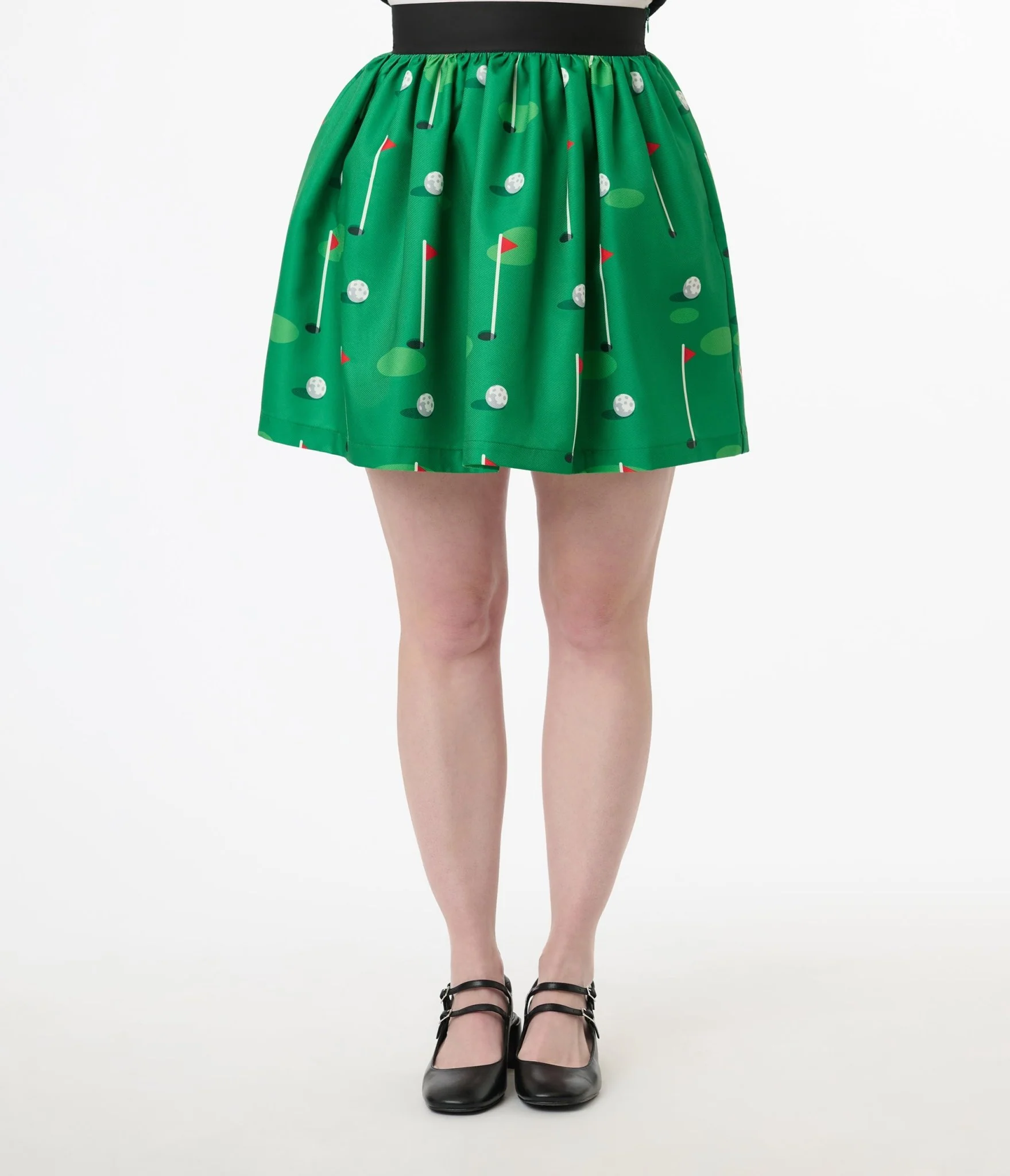 Smak Parlour 1950s Green Golf Print Gathered Mini Skirt - Image 3