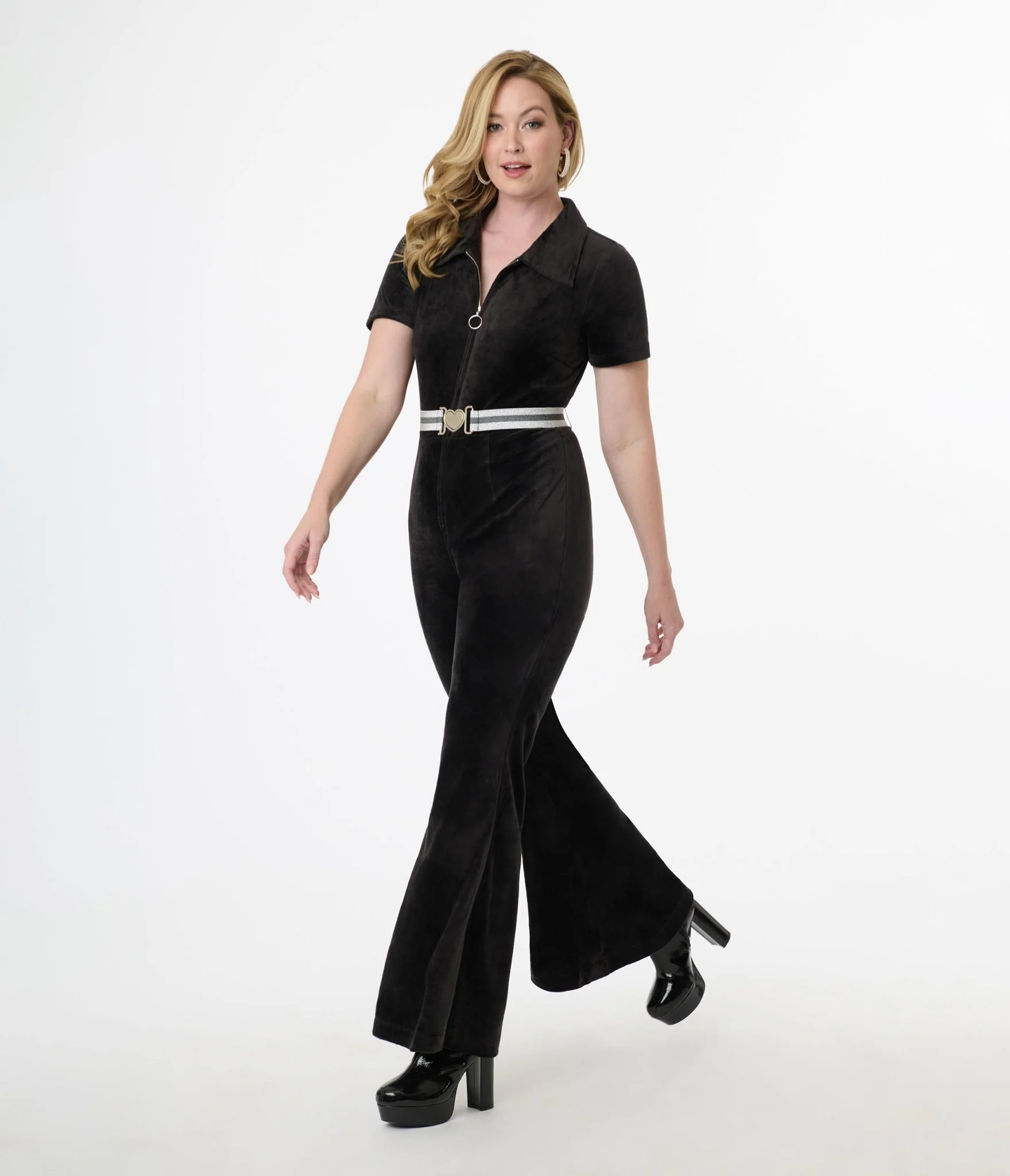 Smak Parlour 1960s Black Belted Flare Jumpsuit - Image 3