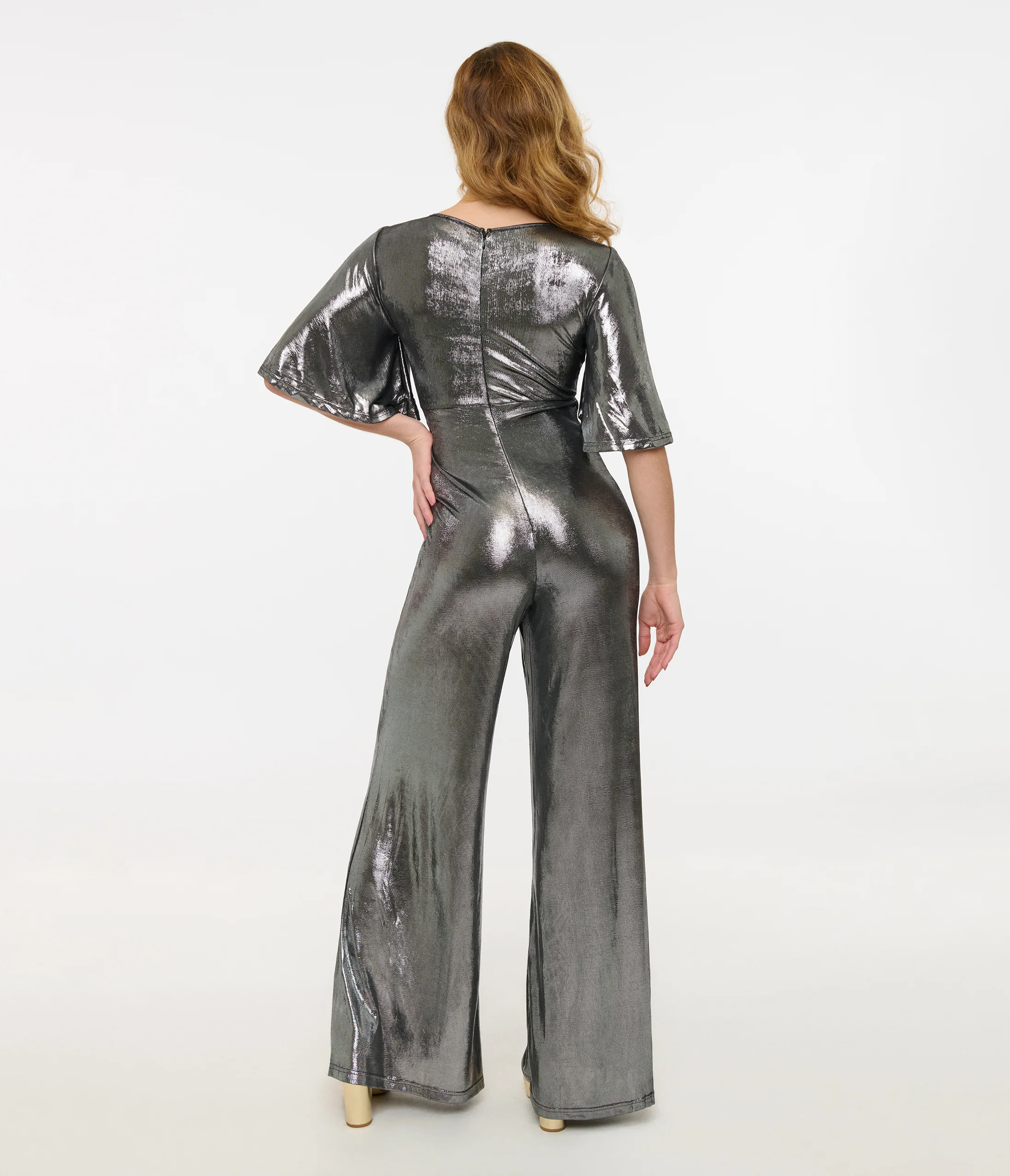 Smak Parlour 1960s Metallic Silver Cutout Jumpsuit - Image 3