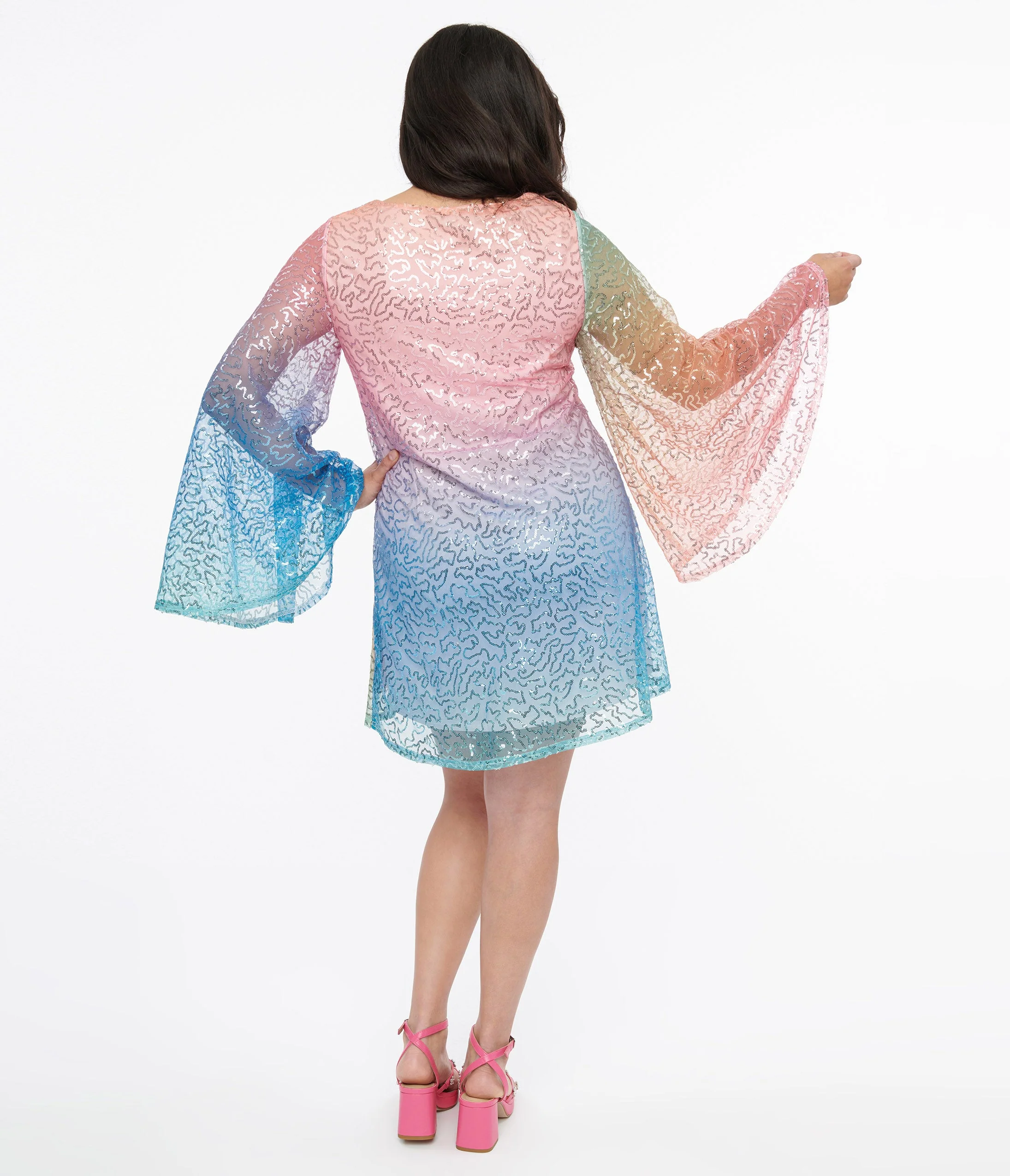 Smak Parlour 1960s Rainbow Ombre Sequin Downtown Scene Mini Dress - Image 3