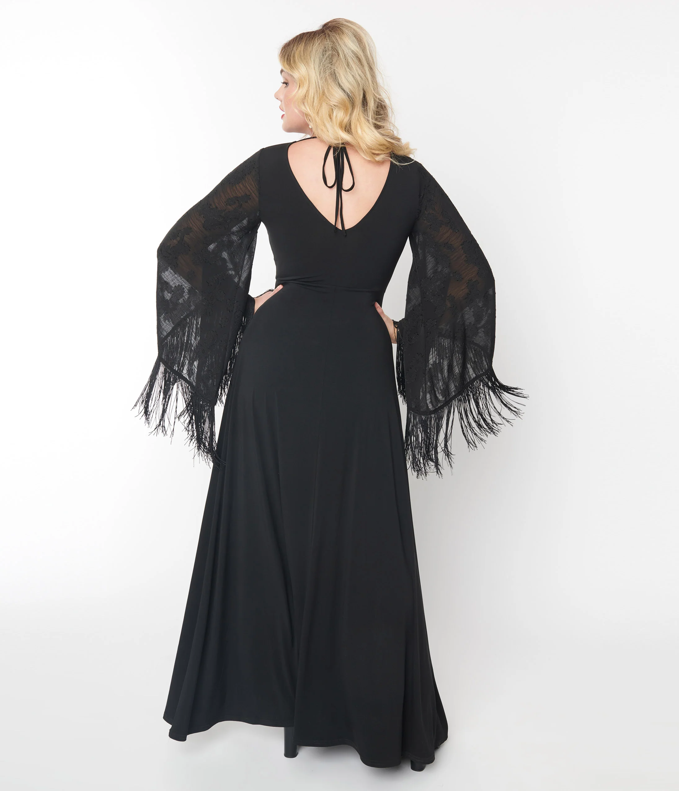 Smak Parlour 1970s Black Floral Fringe Sleeve Stevie Maxi Dress - Image 3
