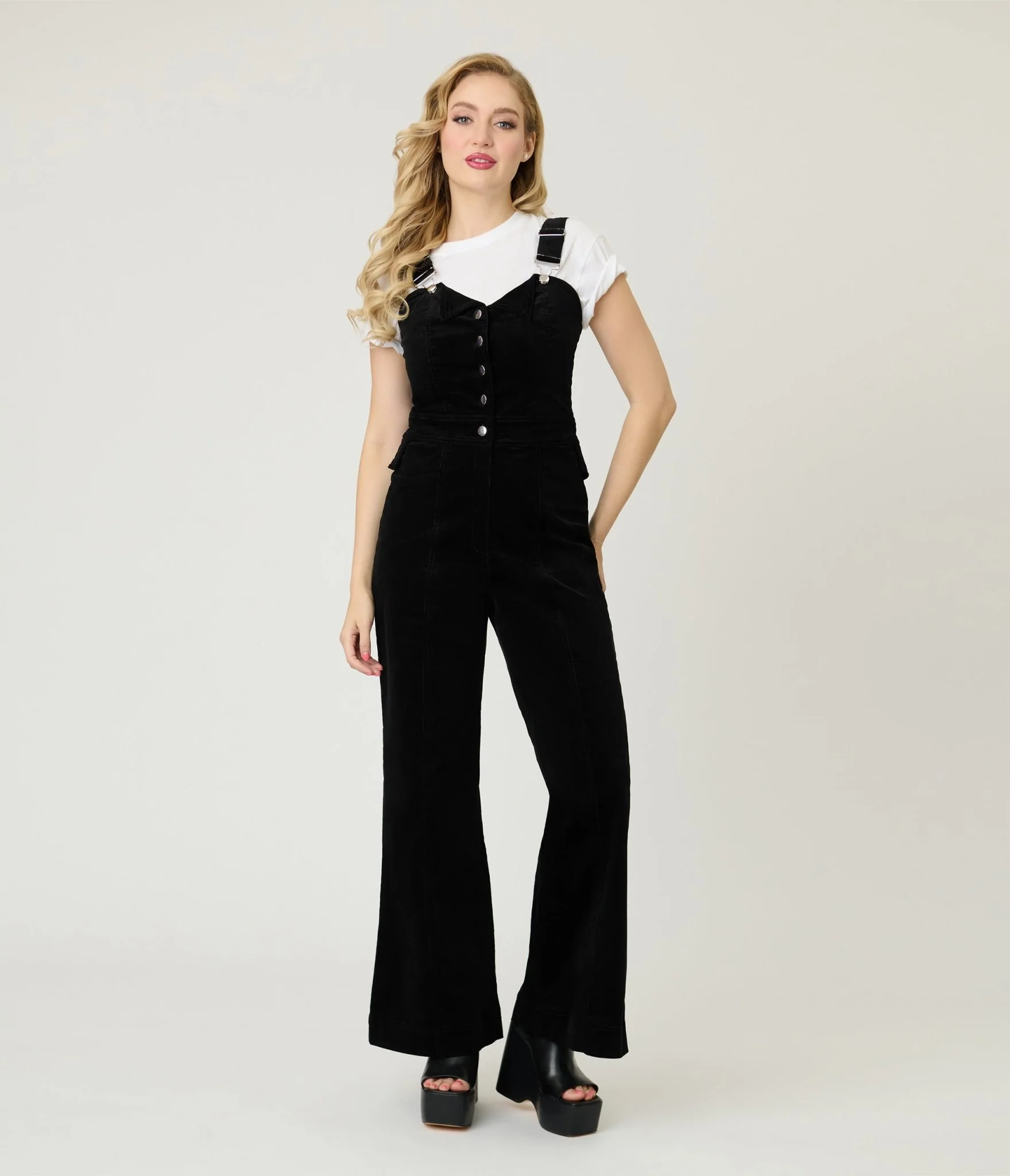 Smak Parlour Black Corduroy Wide Leg Dungarees - Image 3