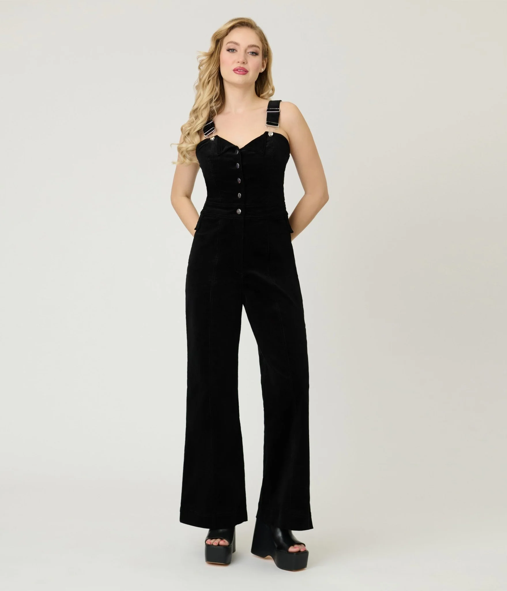 Smak Parlour Black Corduroy Wide Leg Dungarees - Image 4