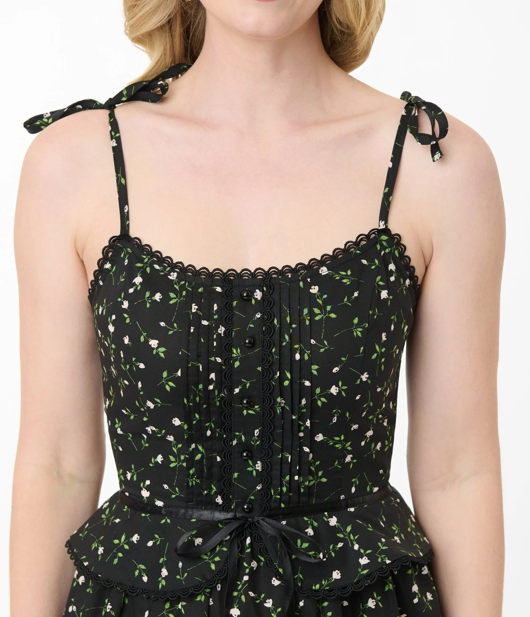 Smak Parlour Black Ditzy Floral Shirred Tiered Maxi Dress - Image 2