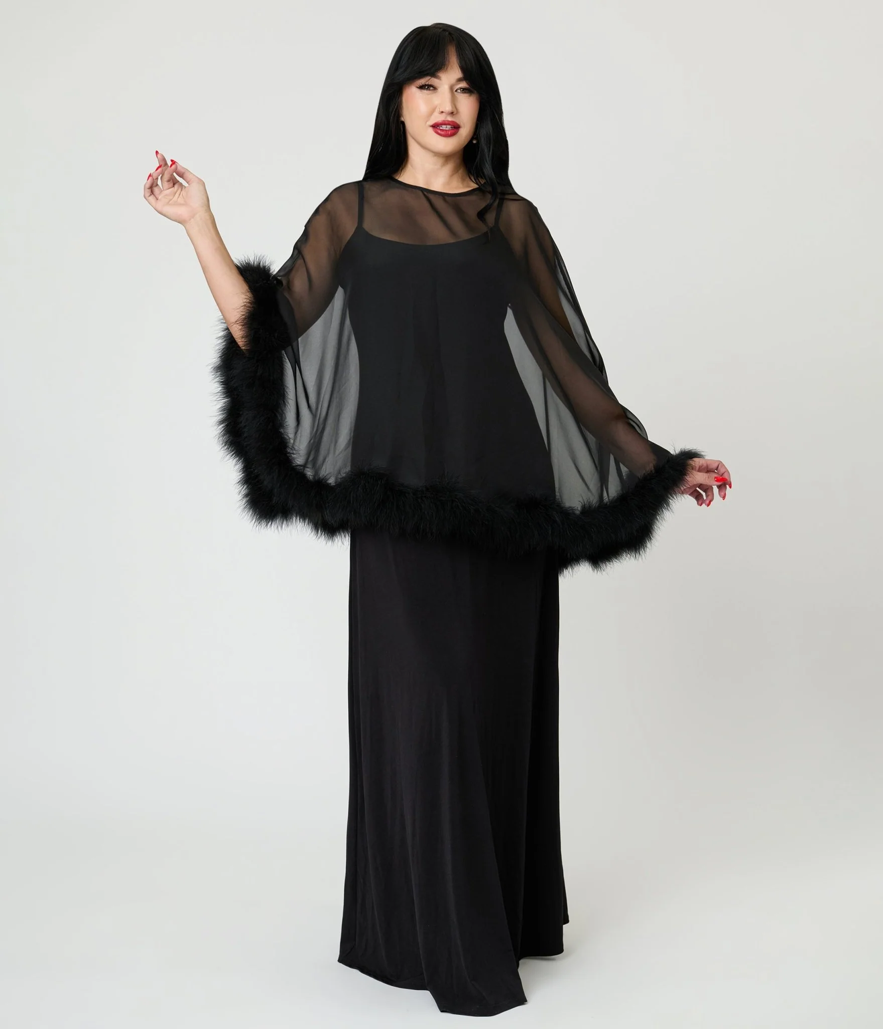 Smak Parlour Black Feathered Cape Maxi Dress - Image 3
