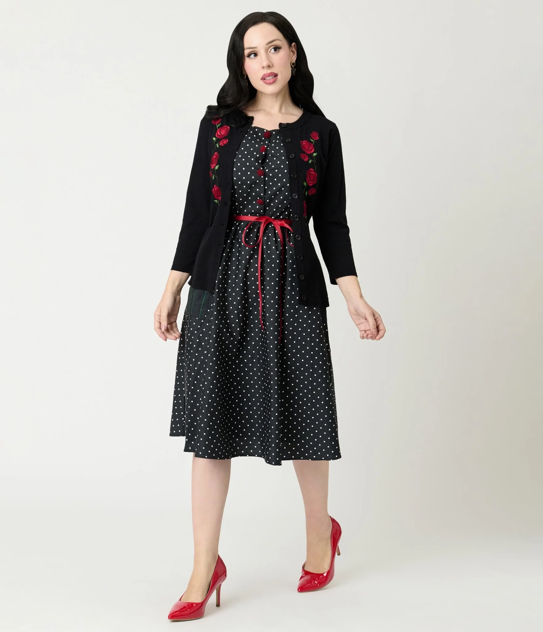 Smak Parlour Black Pin Dot Rose Sleeveless Swing Dress - Image 3