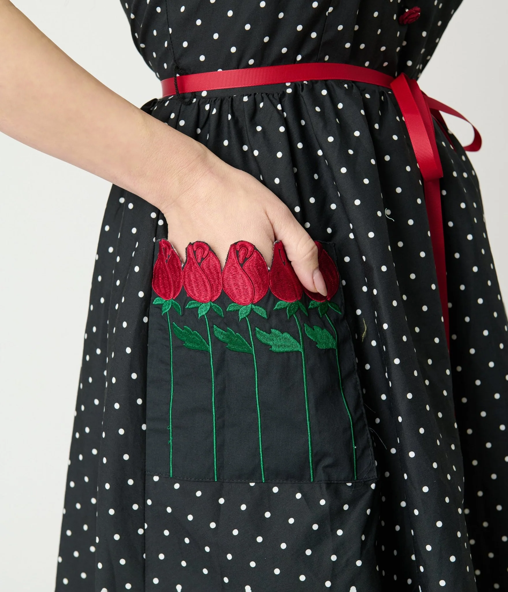 Smak Parlour Black Pin Dot Rose Sleeveless Swing Dress - Image 5