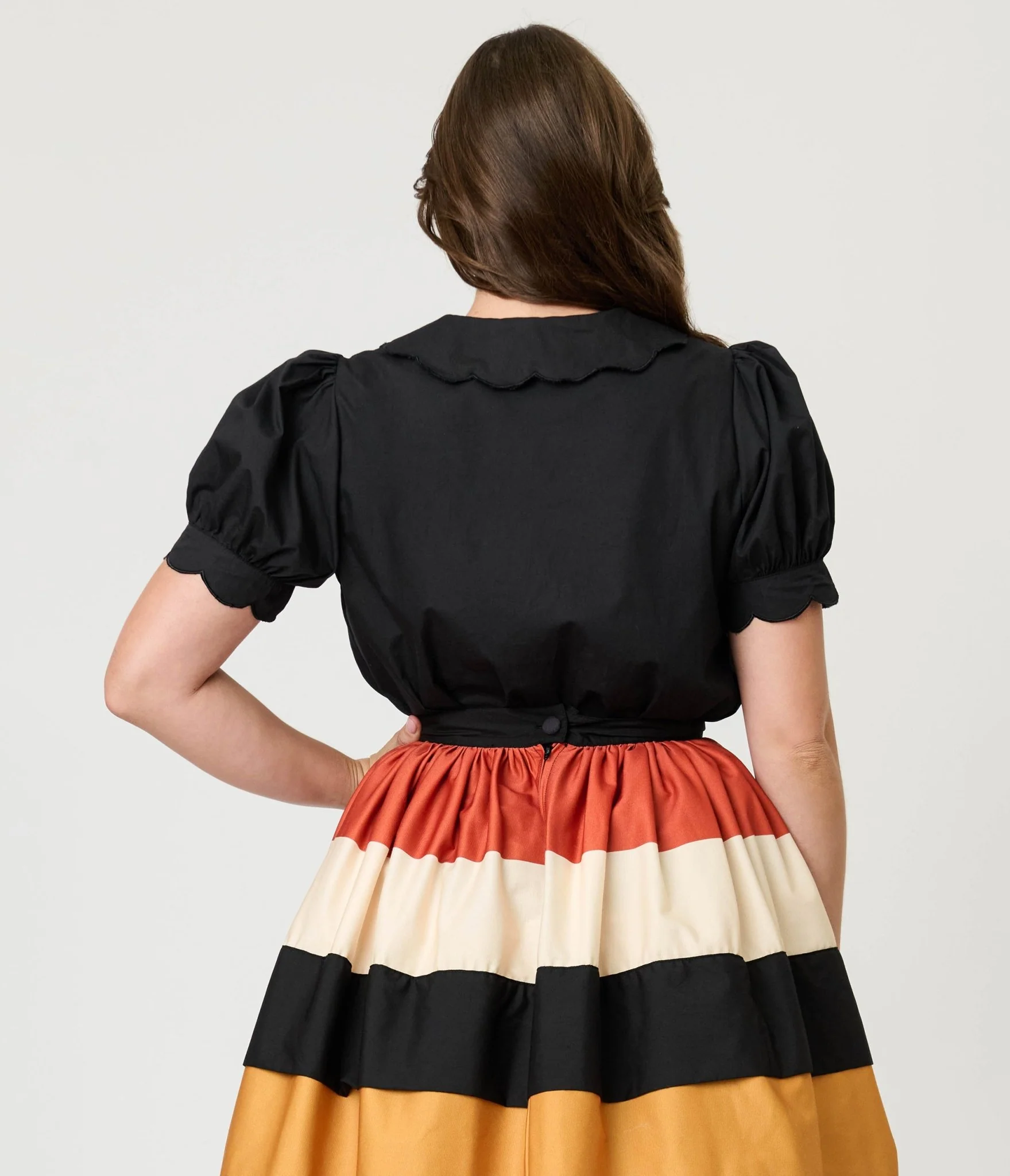 Smak Parlour Black & Pumpkin Embroidery Puff Sleeve Top - Image 2