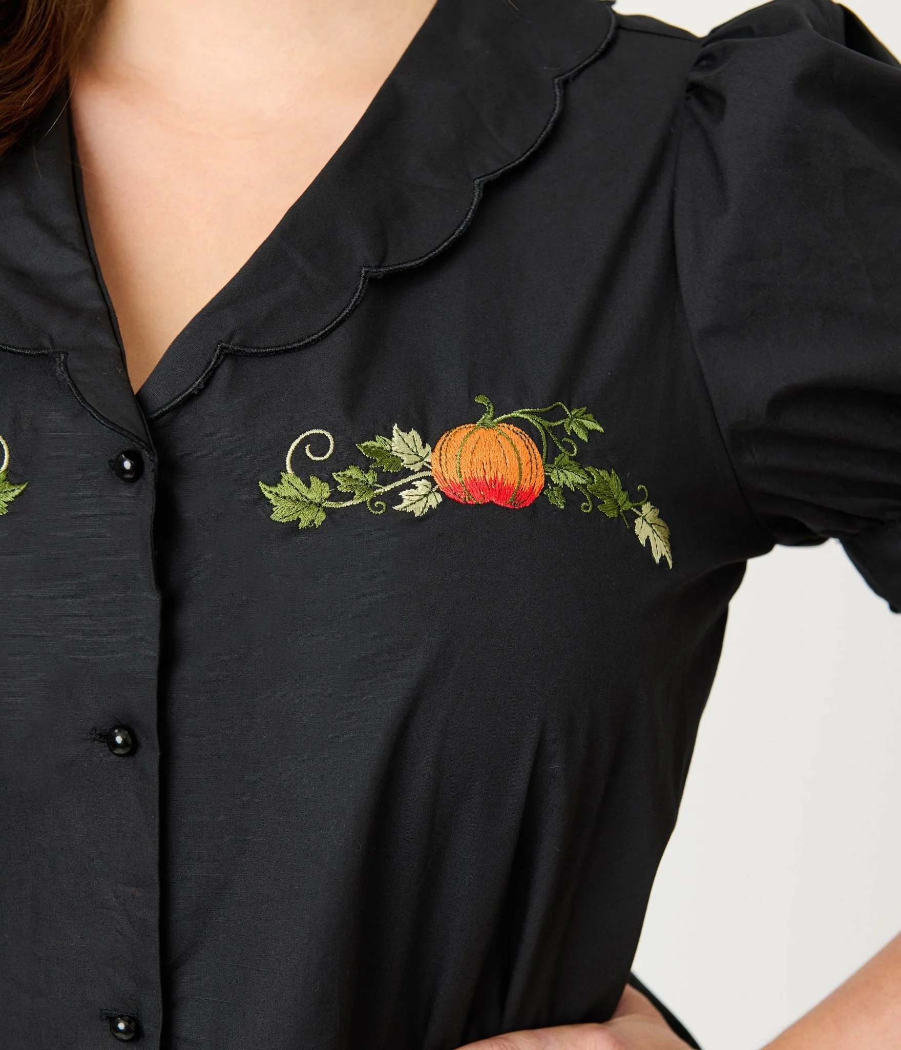 Smak Parlour Black & Pumpkin Embroidery Puff Sleeve Top - Image 5