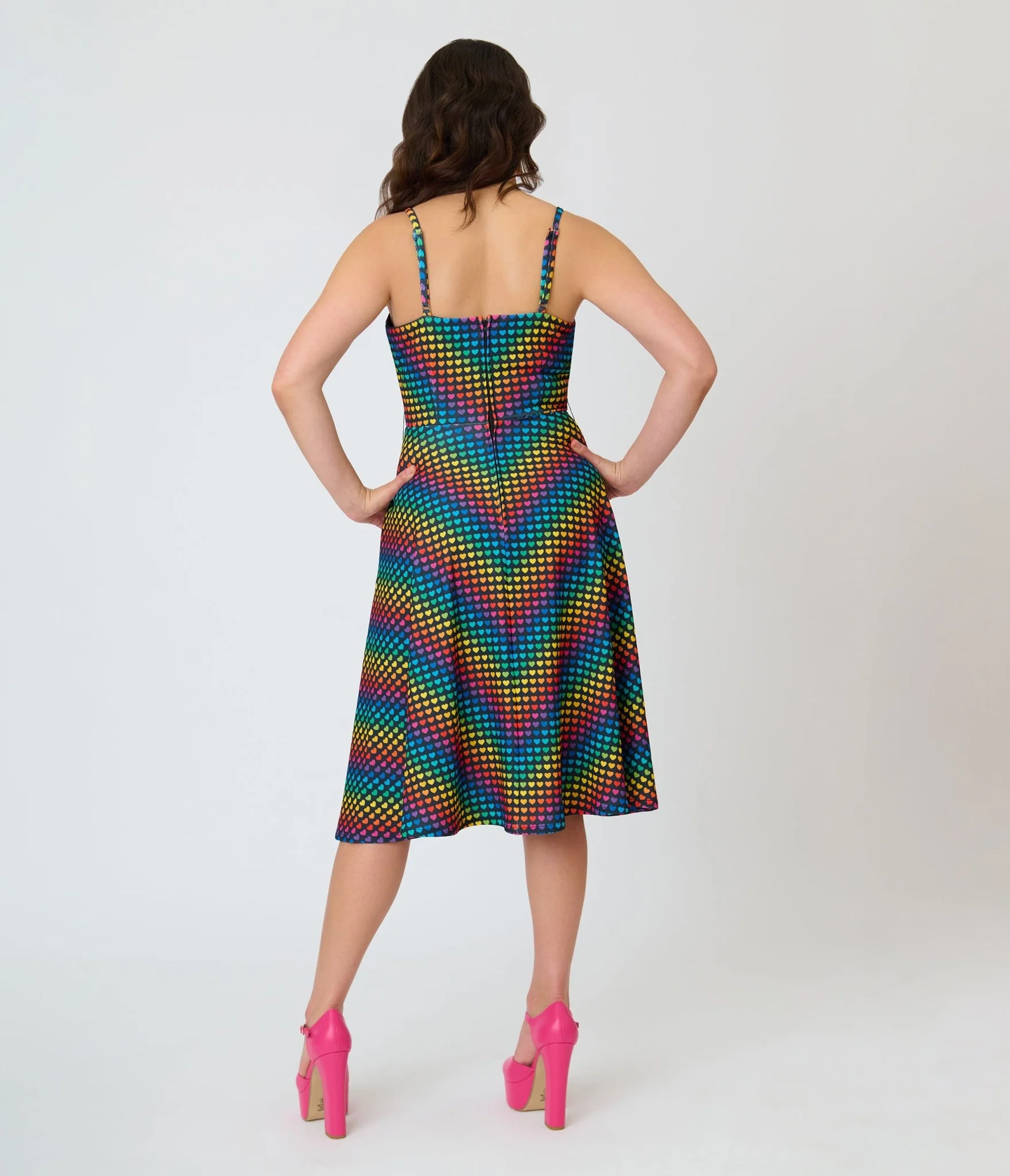 Smak Parlour Black & Rainbow Heart Chevron Midi Dress - Image 2