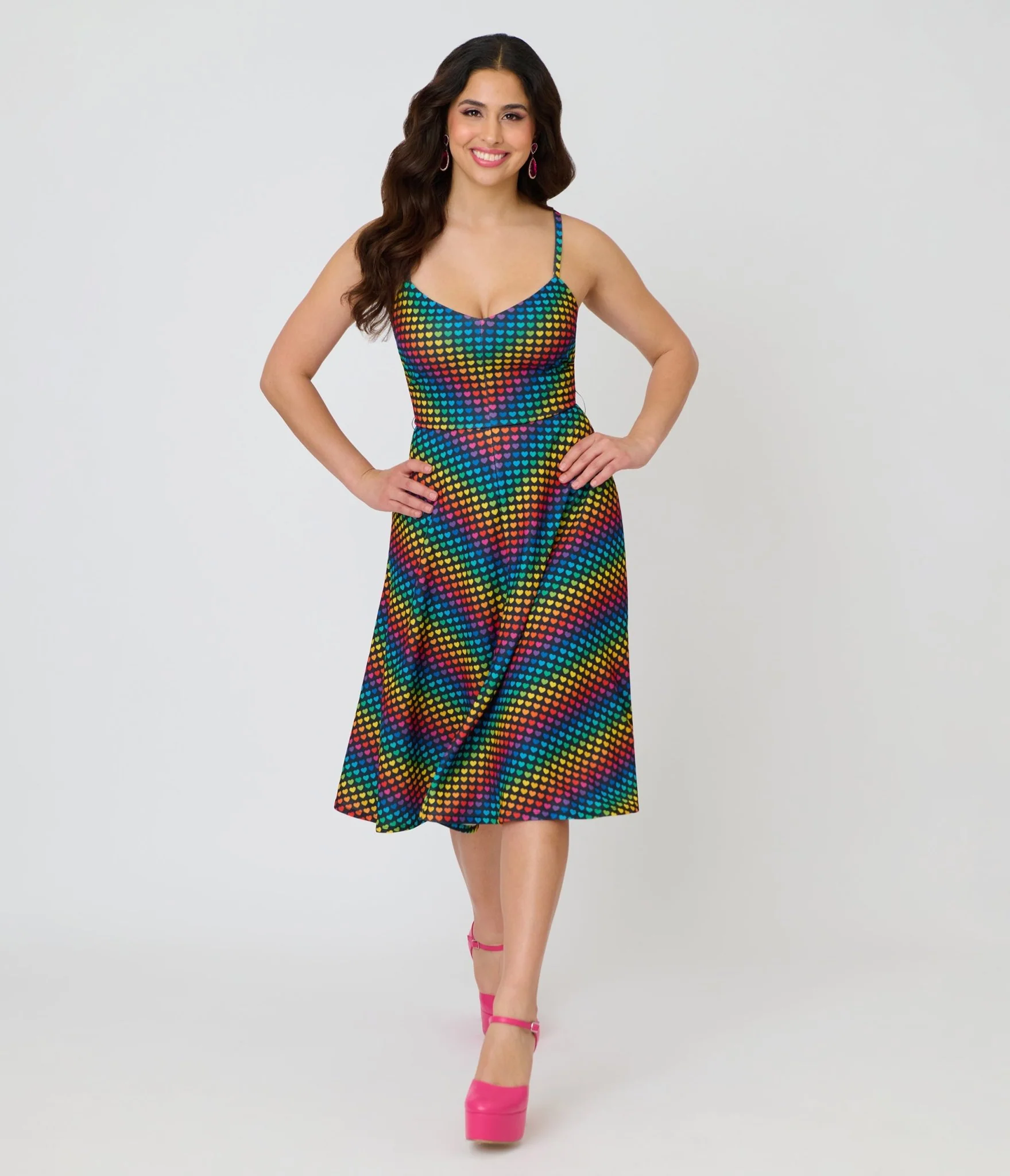 Smak Parlour Black & Rainbow Heart Chevron Midi Dress - Image 3