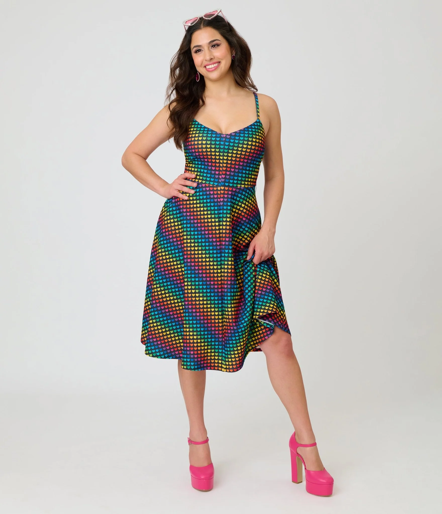 Smak Parlour Black & Rainbow Heart Chevron Midi Dress - Image 4
