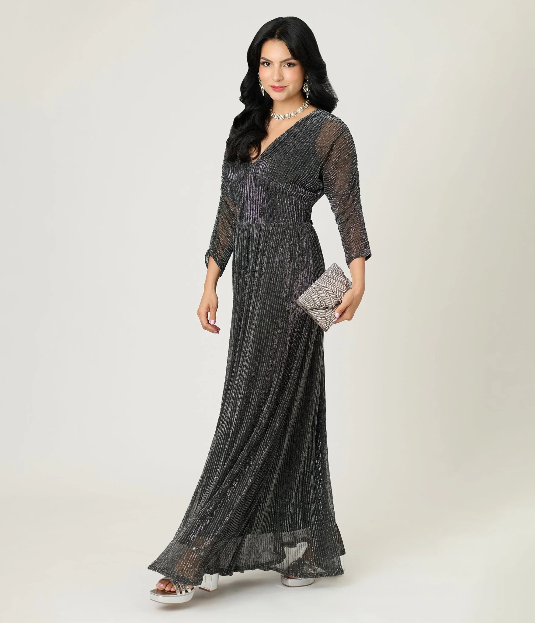 Smak Parlour Black & Silver Shimmer Maxi Dress - Image 3