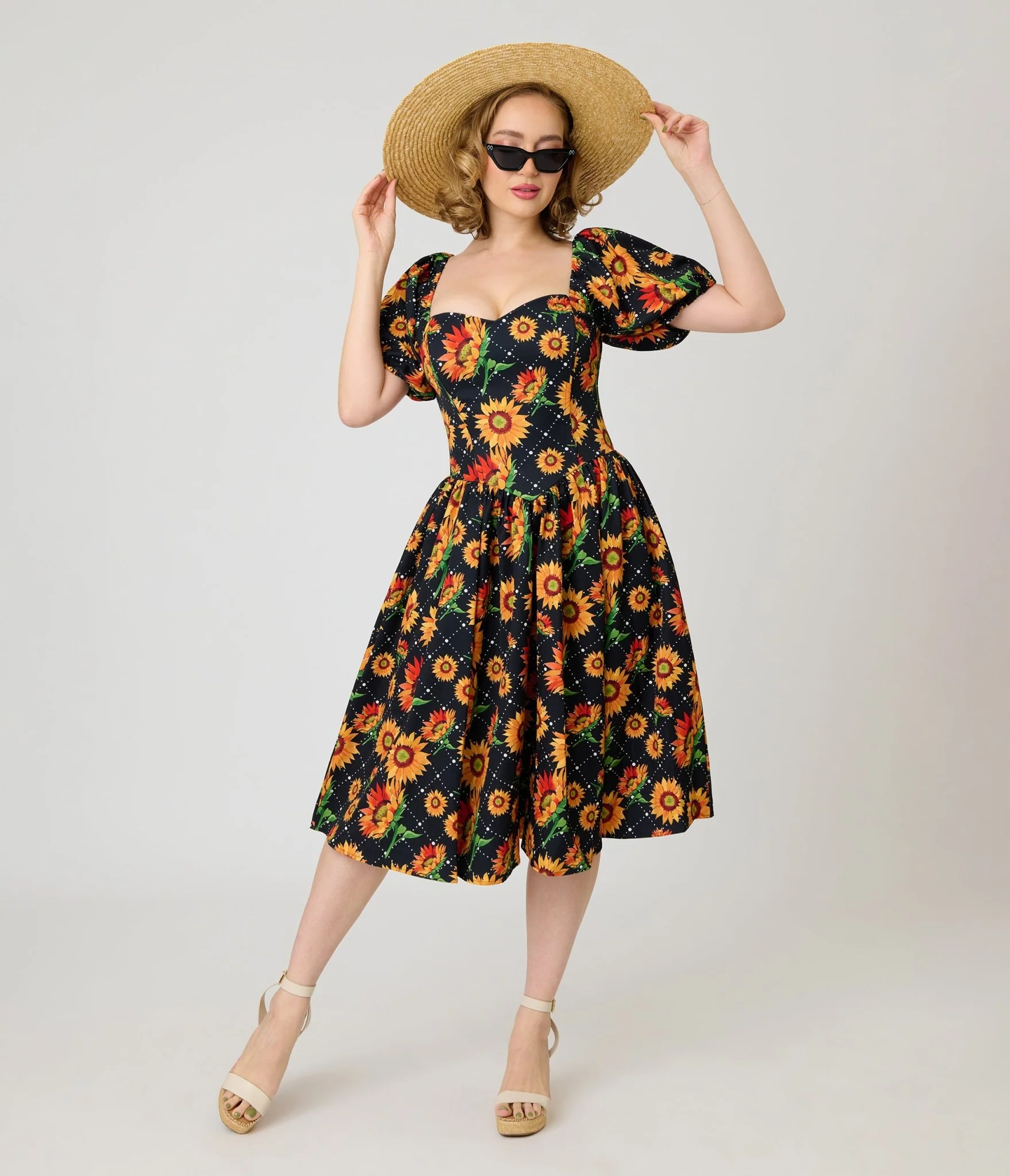 Smak Parlour Black & Sunflower Sweetheart Swing Dress