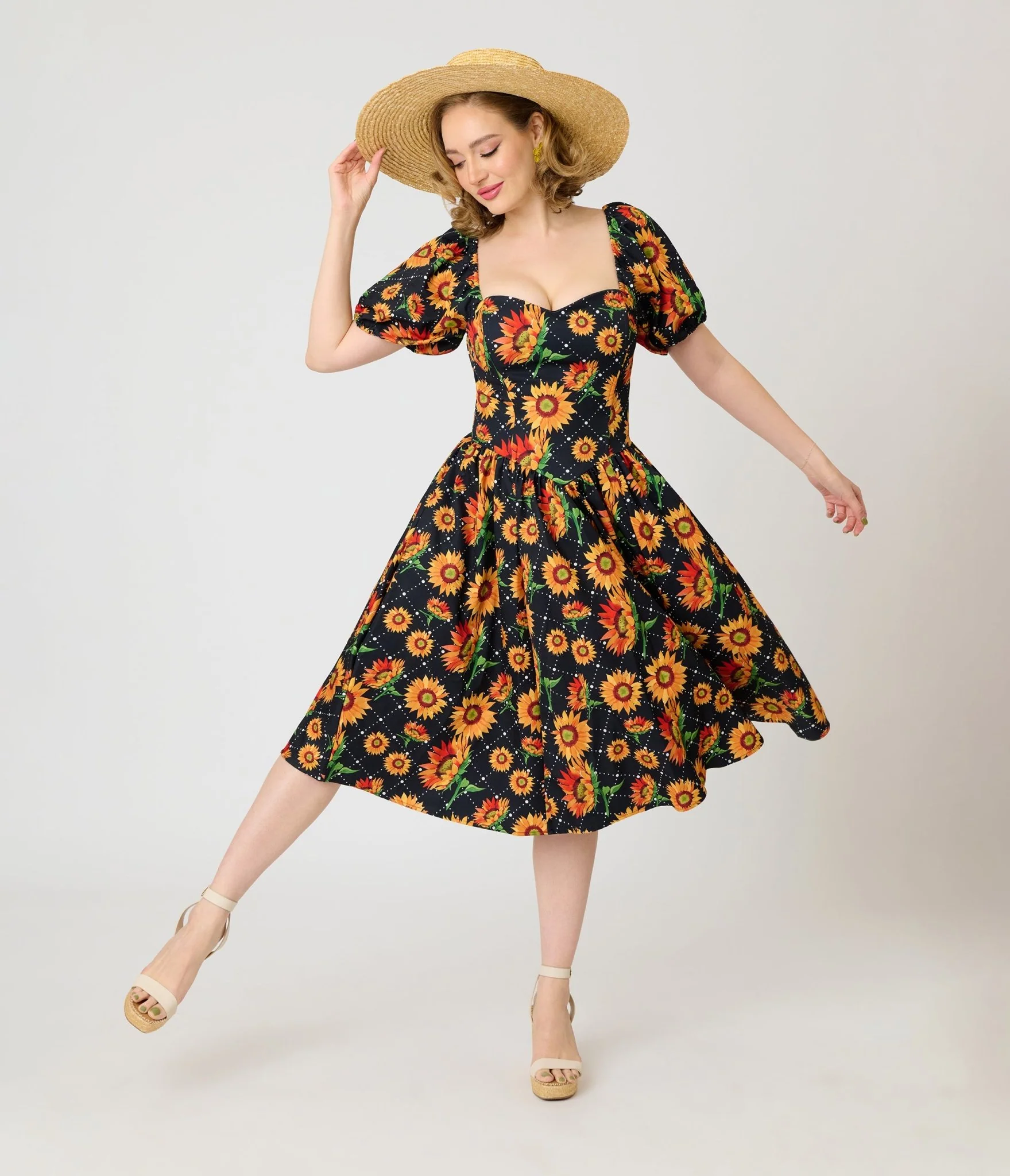 Smak Parlour Black & Sunflower Sweetheart Swing Dress - Image 3