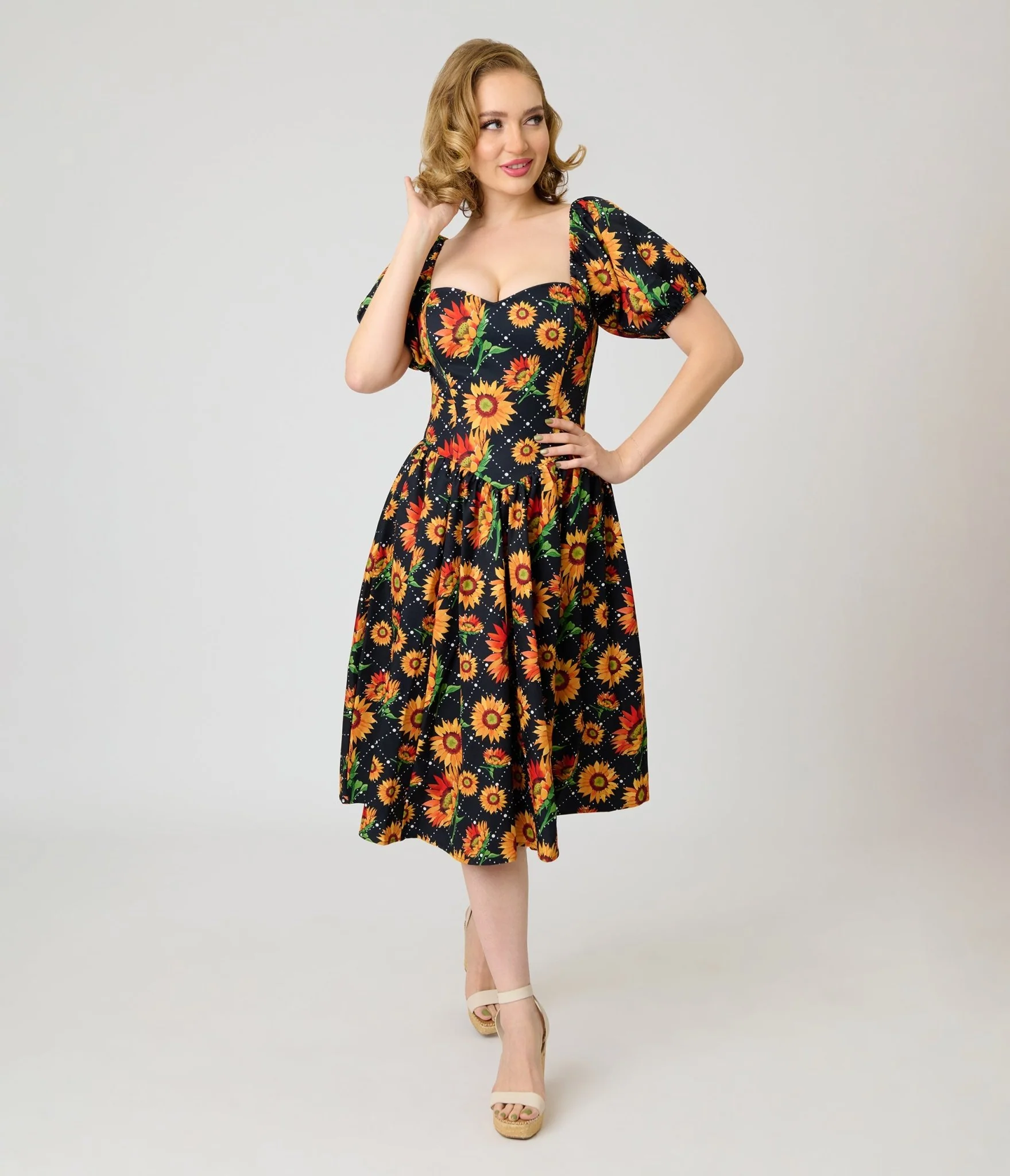 Smak Parlour Black & Sunflower Sweetheart Swing Dress - Image 4