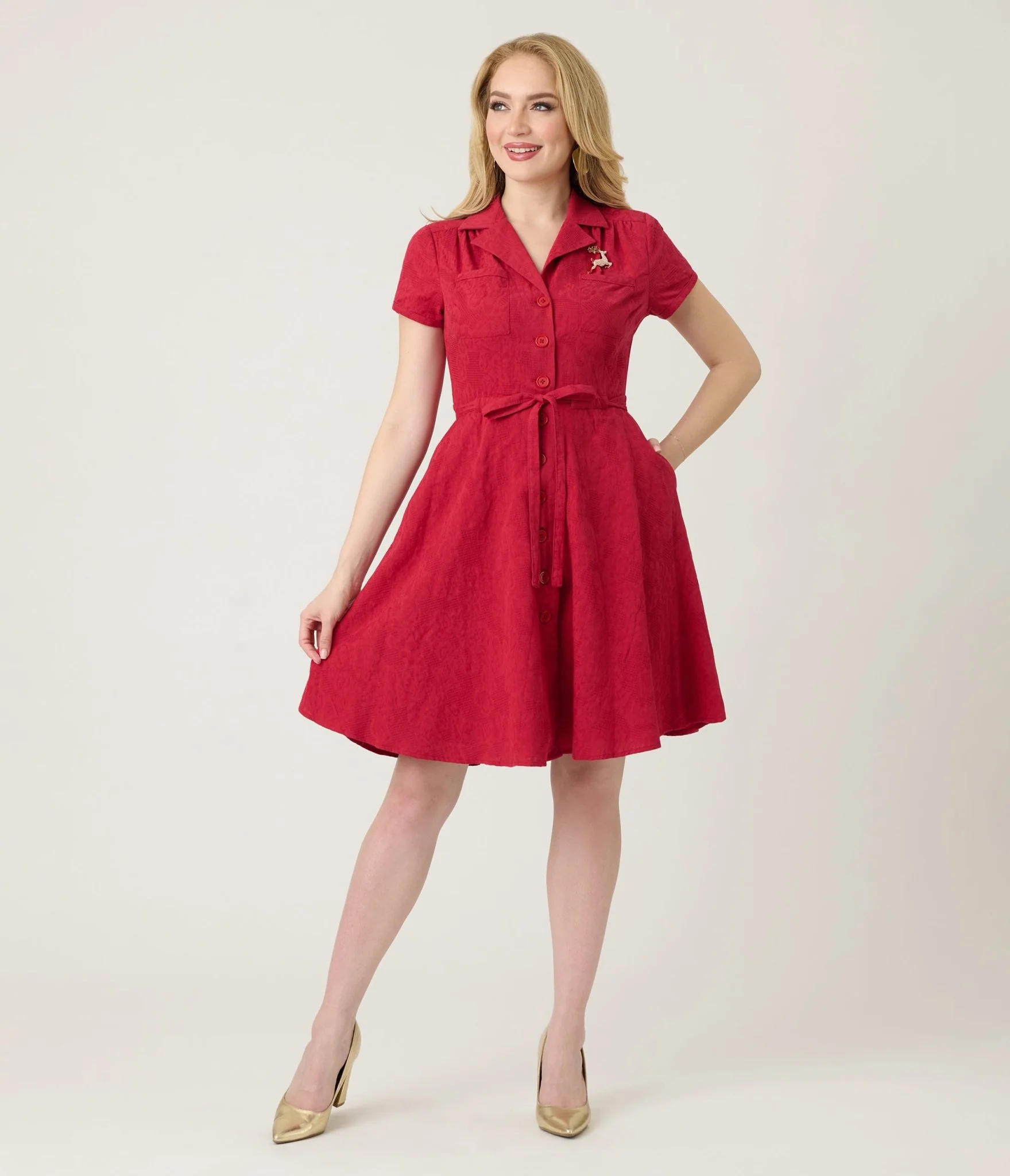 Smak Parlour Burgundy Reindeer Cotton Fit & Flare Dress - Image 3