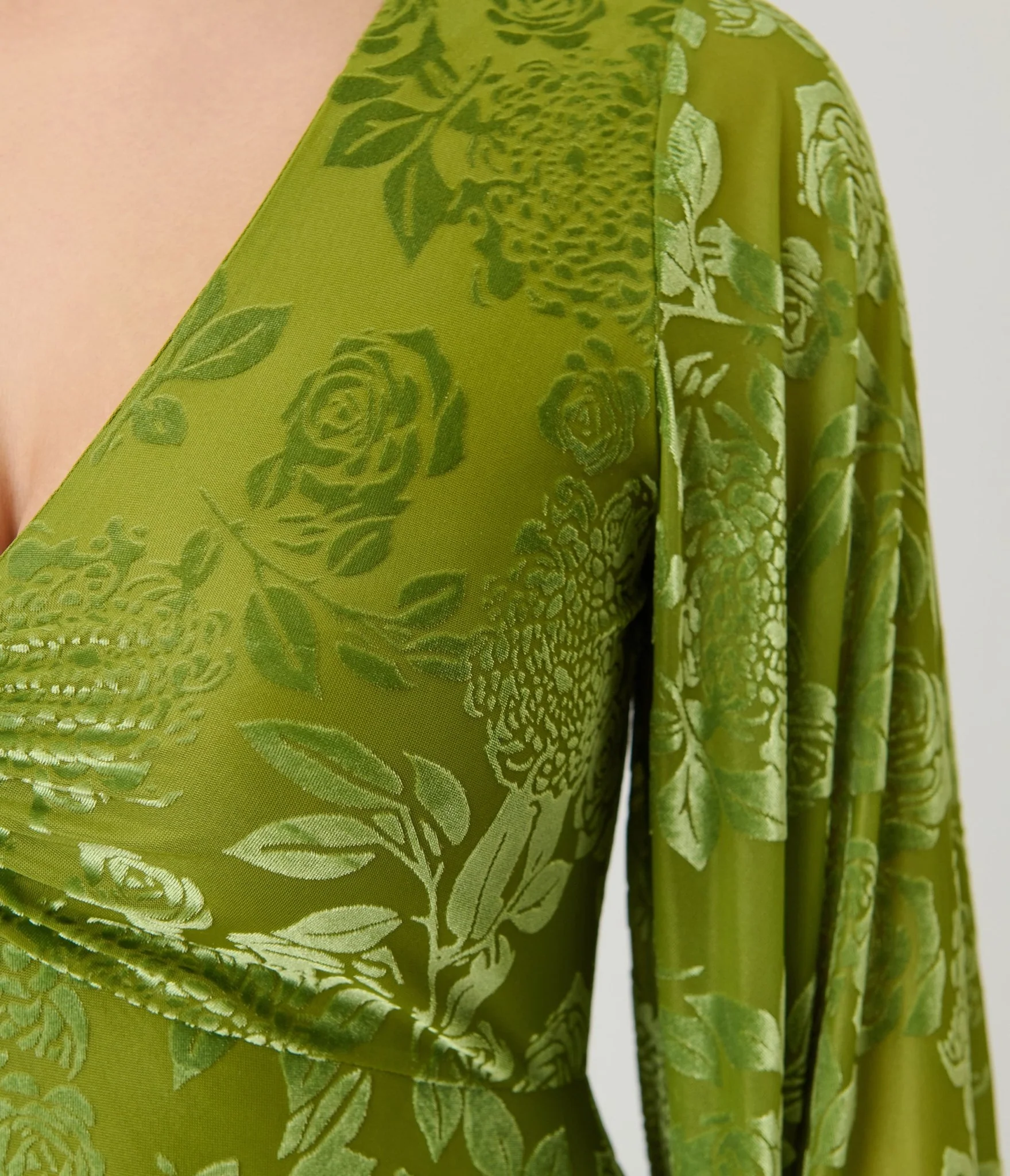 Smak Parlour Chartreuse Velvet Burnout Fringe Sleeve Stevie Maxi Dress - Image 5