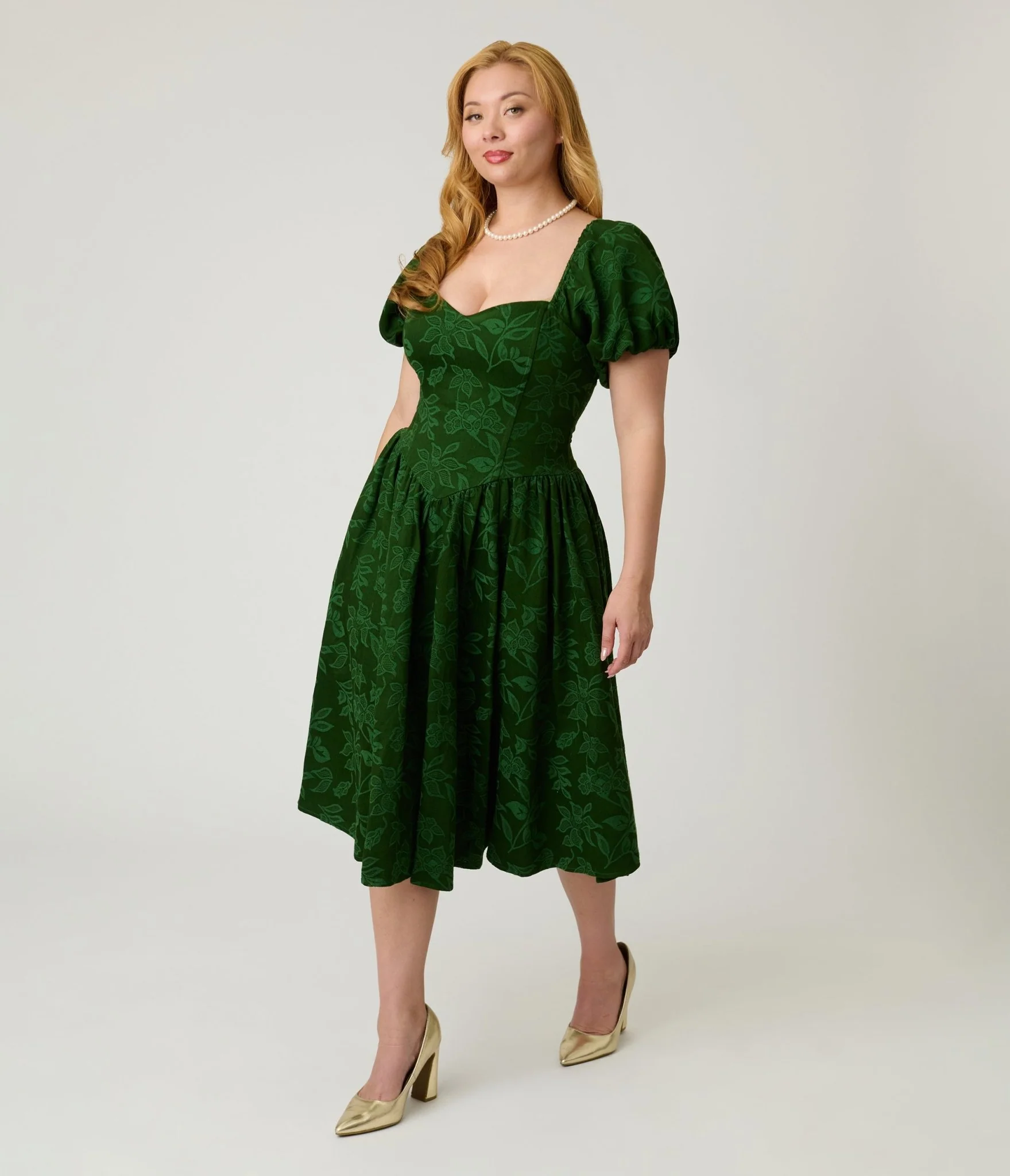 Smak Parlour Green Floral Brocade Swing Dress