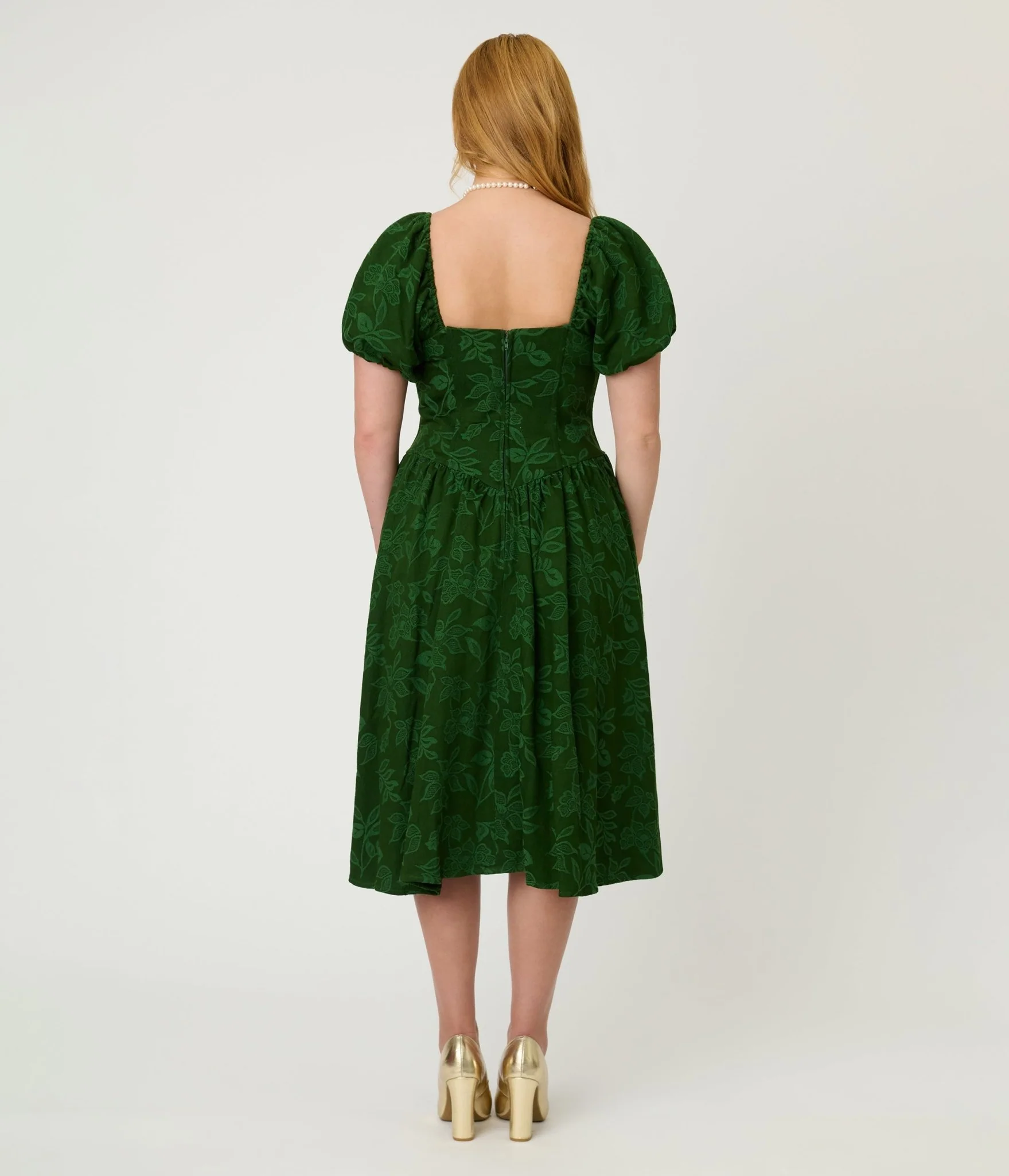 Smak Parlour Green Floral Brocade Swing Dress - Image 2