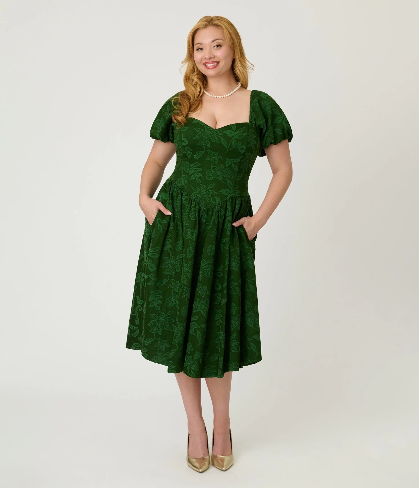 Smak Parlour Green Floral Brocade Swing Dress - Image 4