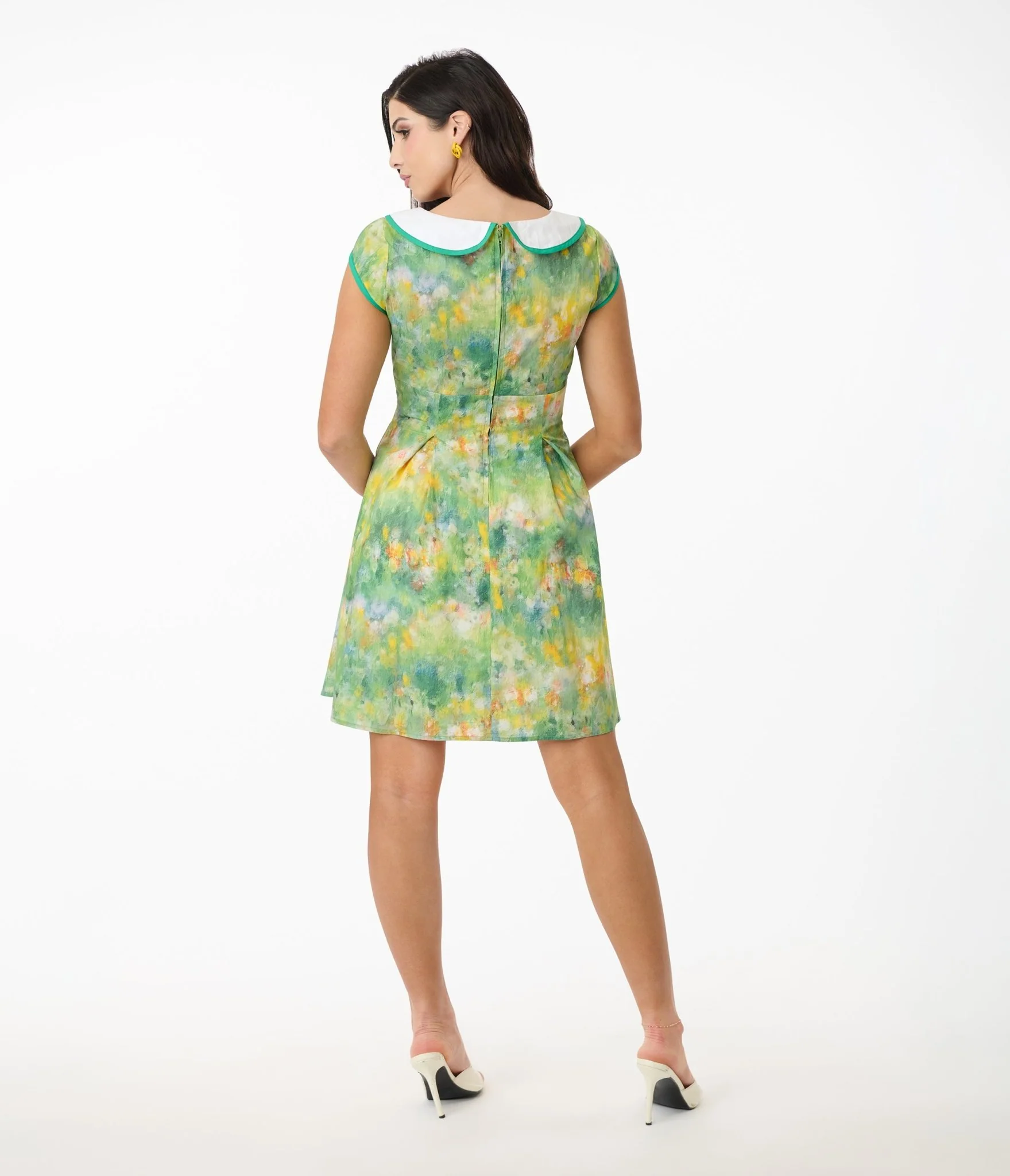 Smak Parlour Green Painted Garden Fit & Flare Dress - Image 3